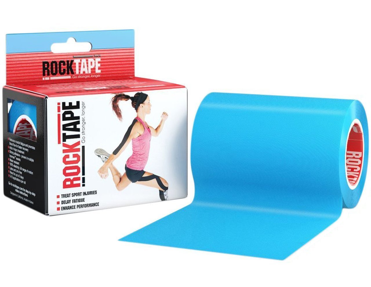 Rocktape 10cm x 5m, Azul eléctrico - Cinta de Terapia para soporte muscular y estabilidad de las articulaciones