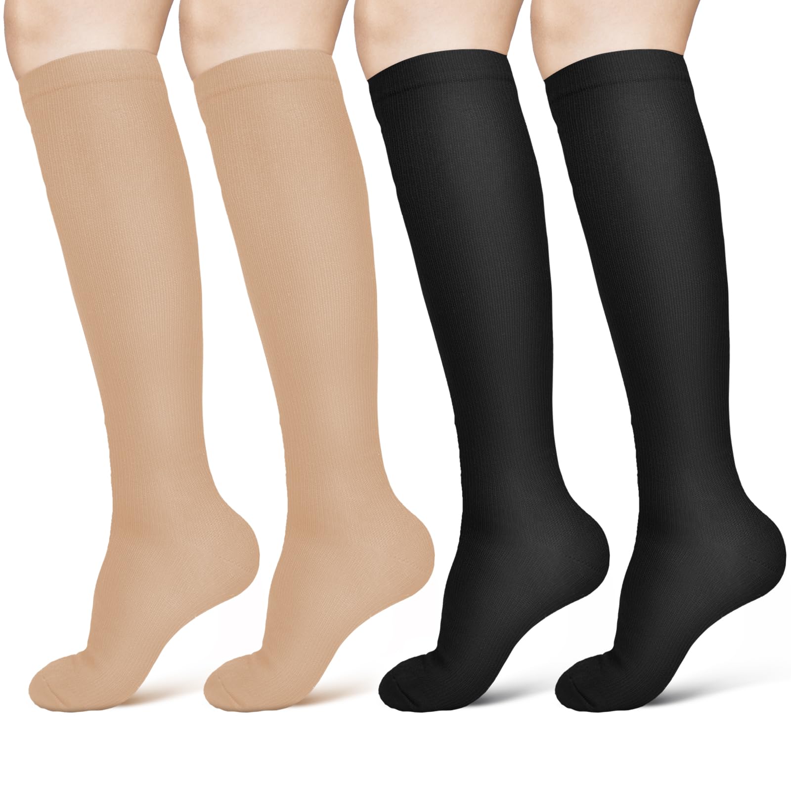 ACWOO 2 Pares Calcetines de Compresion para Hombres y Mujeres, 15-20 mmHg Calcetines de Compresión, Medias de Compresion para Correr, Running Deporte, Volar, Viajes, Varicosas, Enfermeras (L/XL)