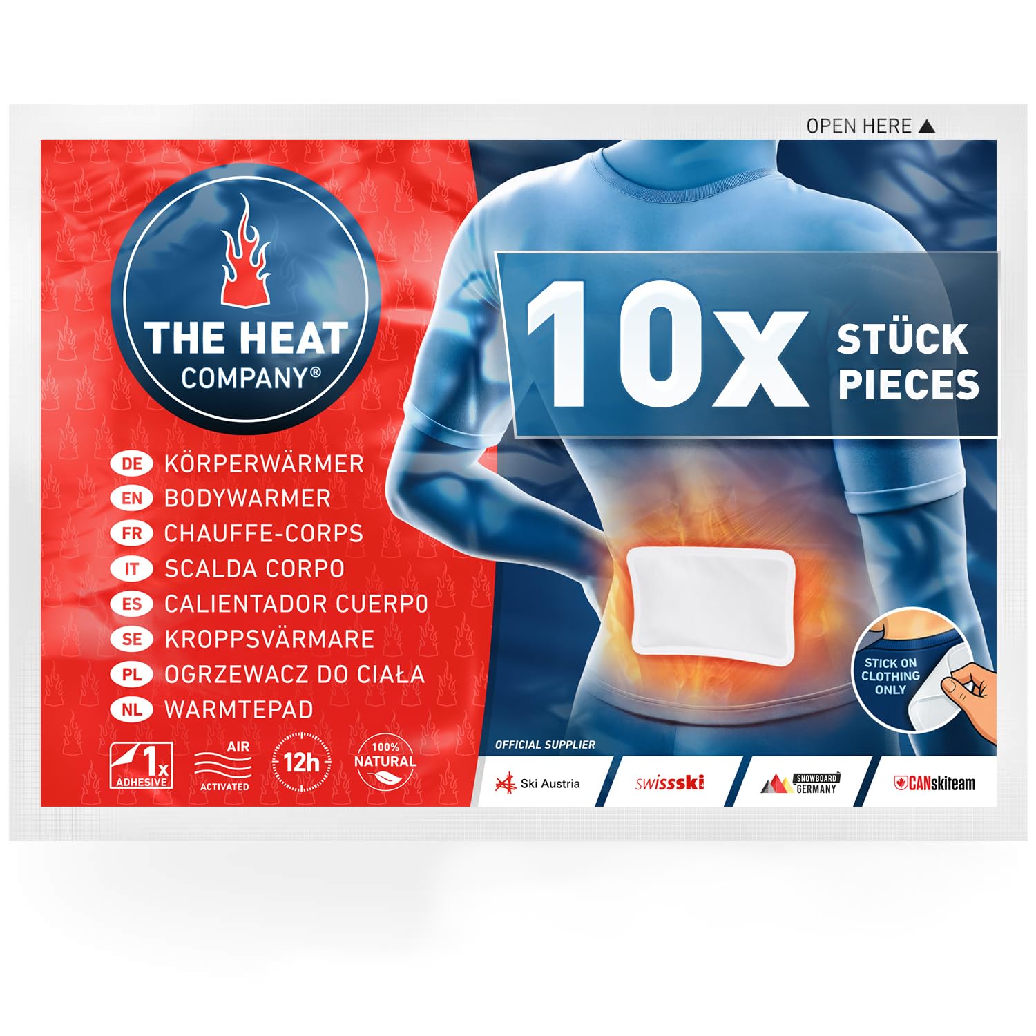 THE HEAT COMPANY Calentador Cuerpo - 10 Piezas - Extra CÁLIDO - Adhesivo - Espalda y Cuello Caliente - 12 Horas de Calor Acogedor - Calor instantáneo - Activado por Aire - Puro Natural
