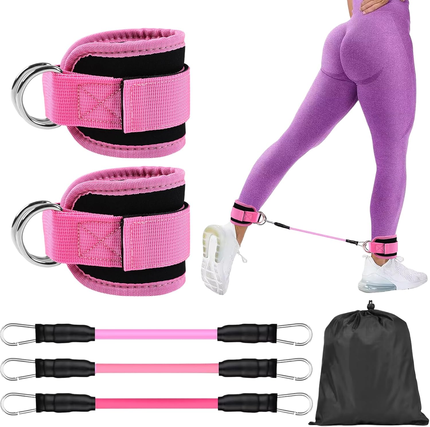 Juego de bandas de resistencia con correas de tobillo, equipo de entrenamiento de glúteos, bandas de tobillo para entrenamiento de piernas y glúteos, equipo de ejercicio para entrenamiento en casa,