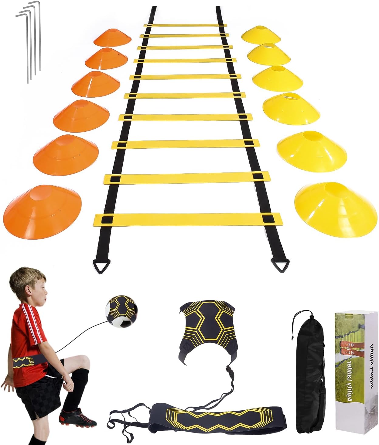 Jissta Speed ​​Agility Training Kit para Agilidad,Escalera de Agilidad 6M,12 Conos Deportivos y Entrenador de Patadas de fútbol,Equipo de Entrenamiento de fútbol para niños y Adultos