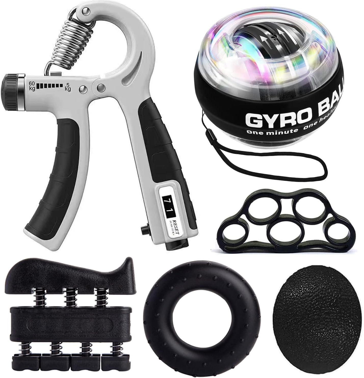 Hand grip, ejercitador de manos, ejercitador de dedos, fortalecedor de agarre de manos, ejercitador de extensión de manos, pelota antiestrés, anillo de agarre, gyro ball