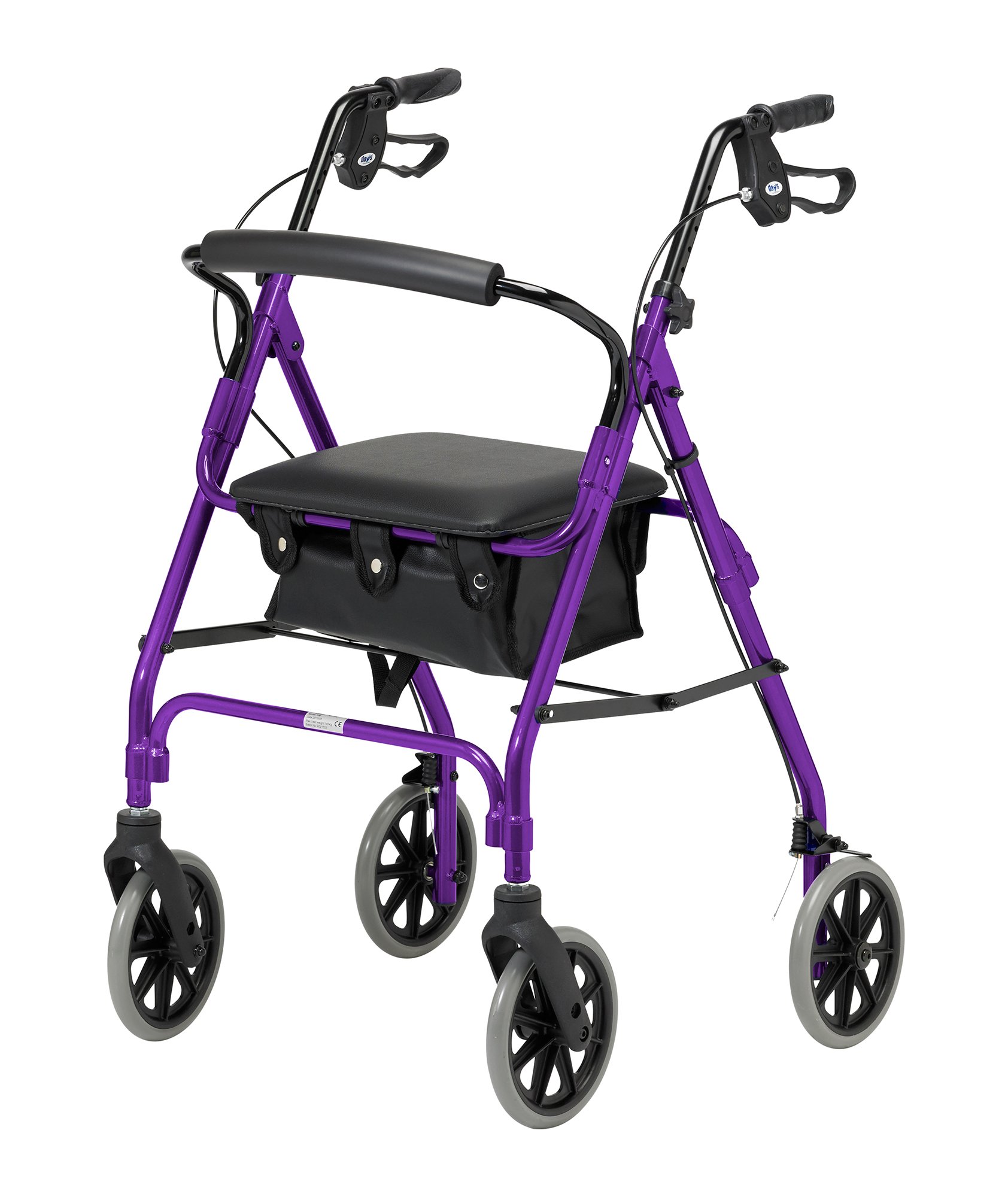 DAYS Andador plegable ligero de cuatro ruedas, con asiento acolchado, frenos bloqueables y bolsa de transporte, ayuda de movilidad limitada, para ancianos o discapacitados, morado, 106/grande