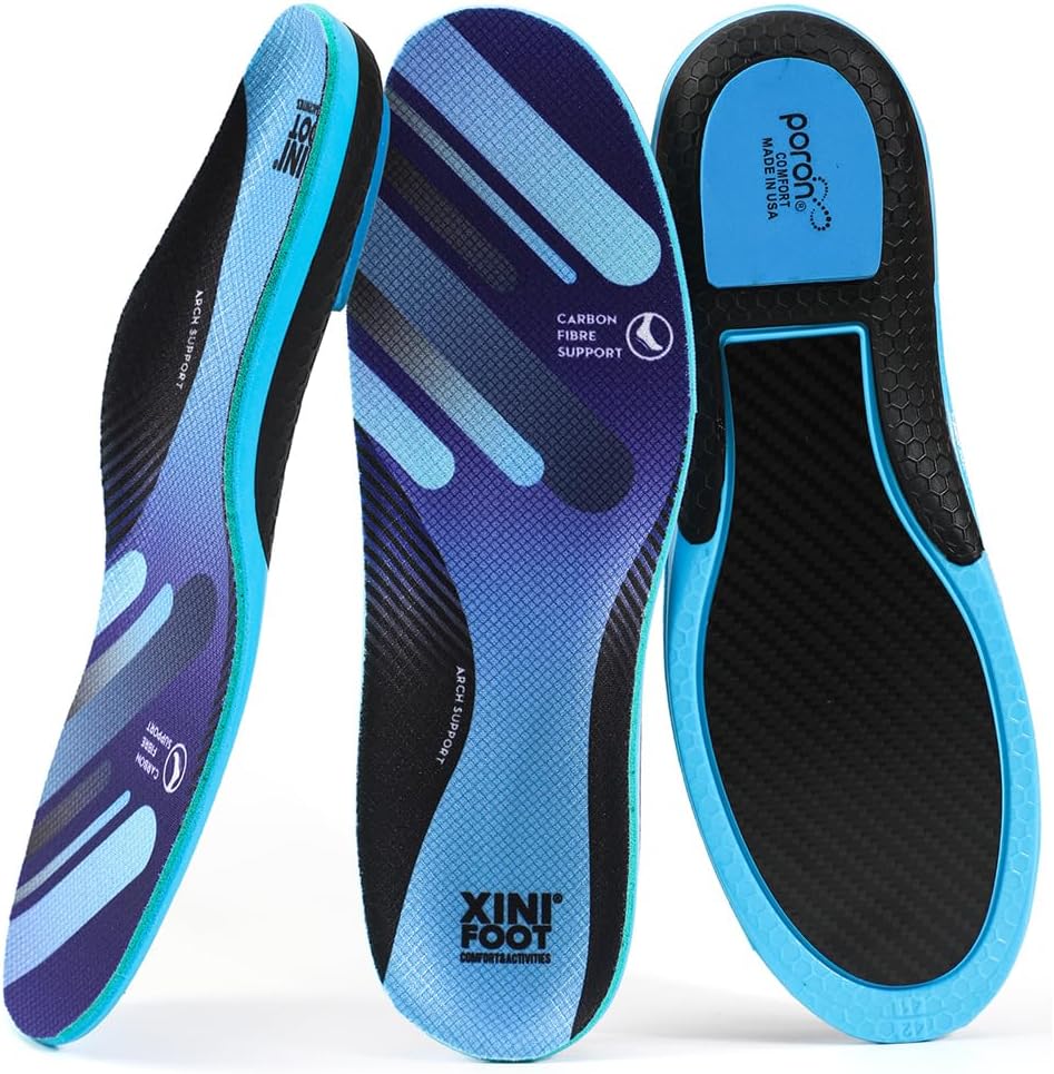 XINIFOOT Plantillas de rendimiento de fibra de carbono para hombres y mujeres con soporte ergonómico para el arco ortopédico y cojín absorbente de golpes en el talón para correr, plantillas de tenis