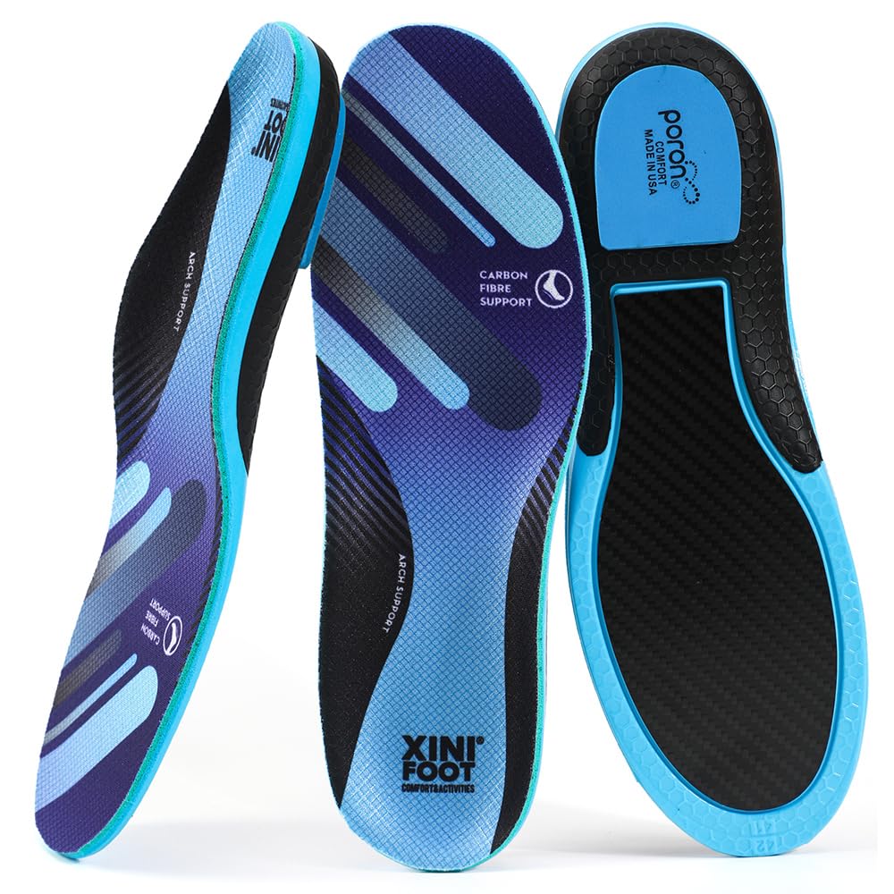 XINIFOOT Plantillas de rendimiento de fibra de carbono para hombres y mujeres con soporte ergonómico para el arco ortopédico y cojín absorbente de golpes en el talón para correr, plantillas de tenis