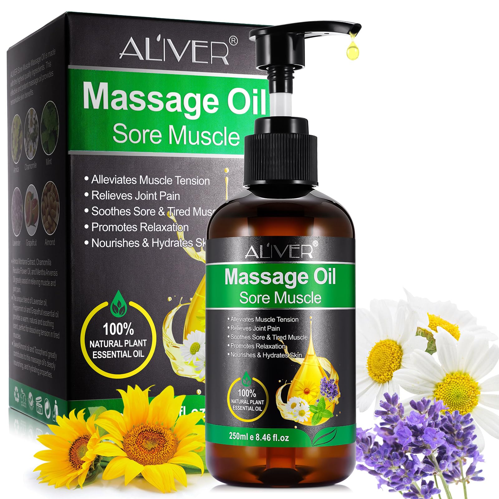 Aceite de Masaje para Aliviar el Dolor de las Articulaciones, Calentar, Relajar, Masajear, Aceite Corporal Hidratante de Lavanda y Menta, para Masaje Cuerpo Completo y Dolor Muscular Unisex 250ML