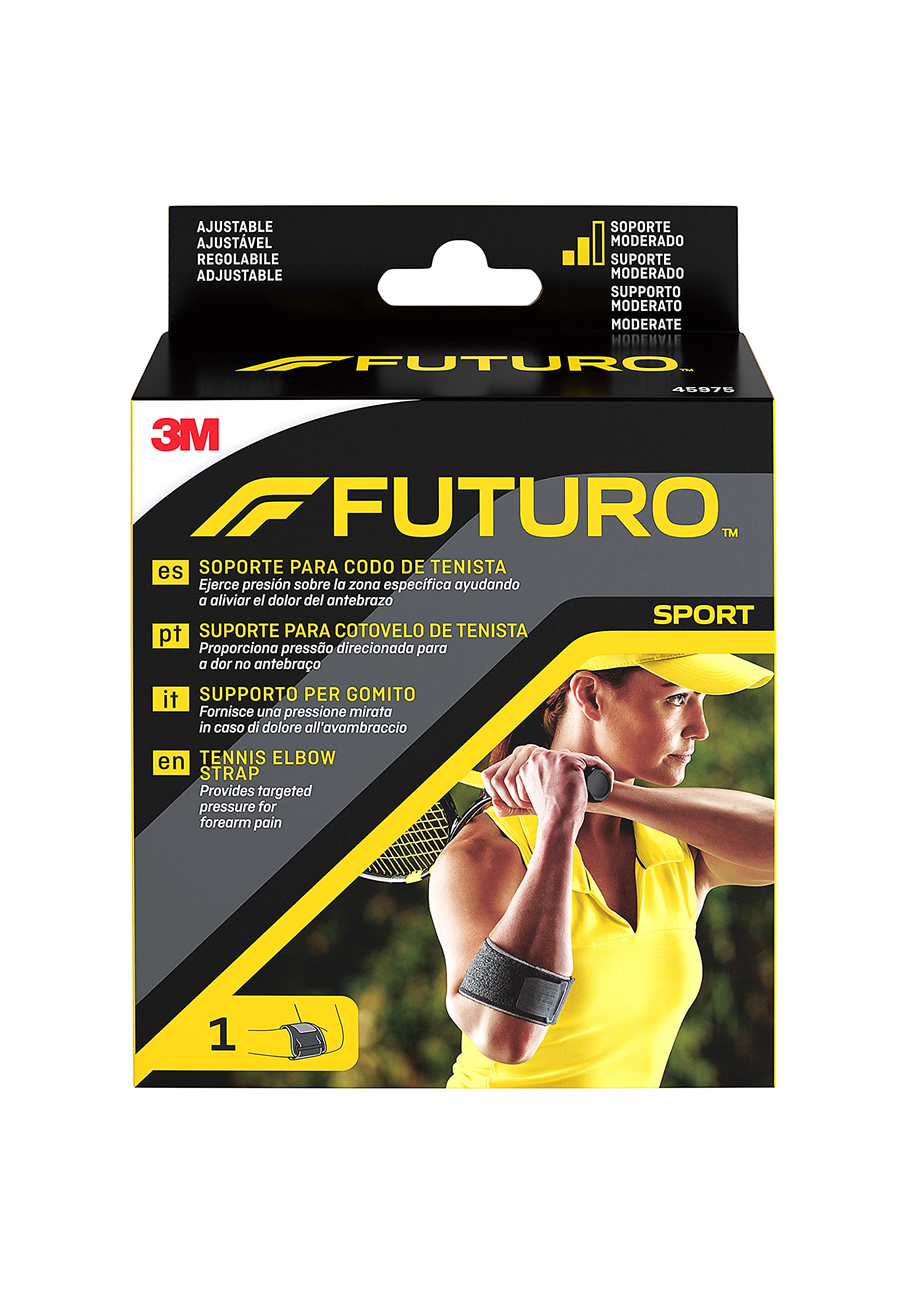 FUTURO Soporte codo de tenista Sport, ejerce presión sobre la zona específica ayudando a aliviar el dolor del antebrazo, ajustable