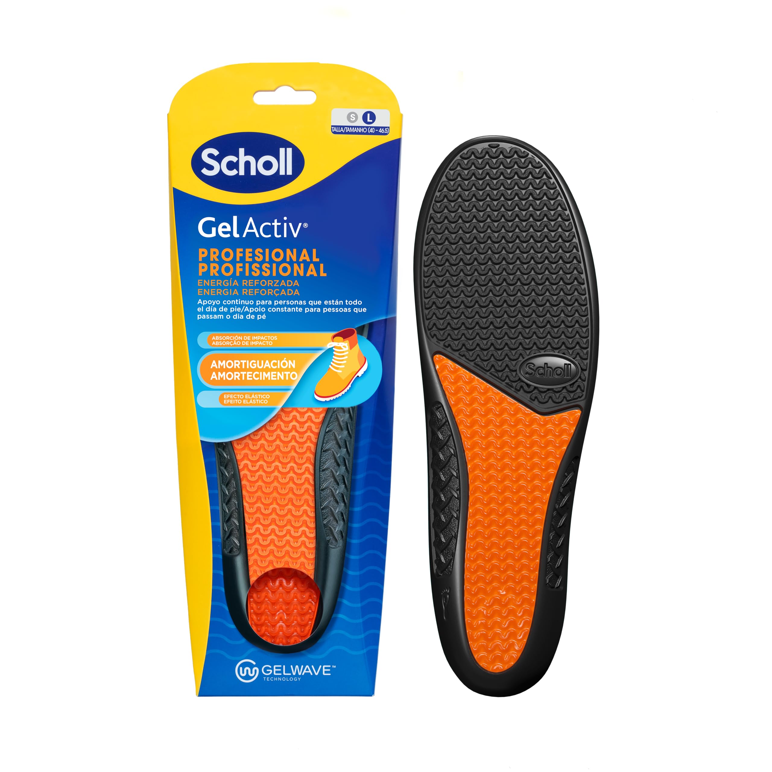 Scholl Plantillas GelActiv Profesional para Hombre - Para botas y calzado de trabajo - Comodidad todo el día, absorción de impactos y agradable amortiguación con tecnología GelWave - Talla 40-46,5