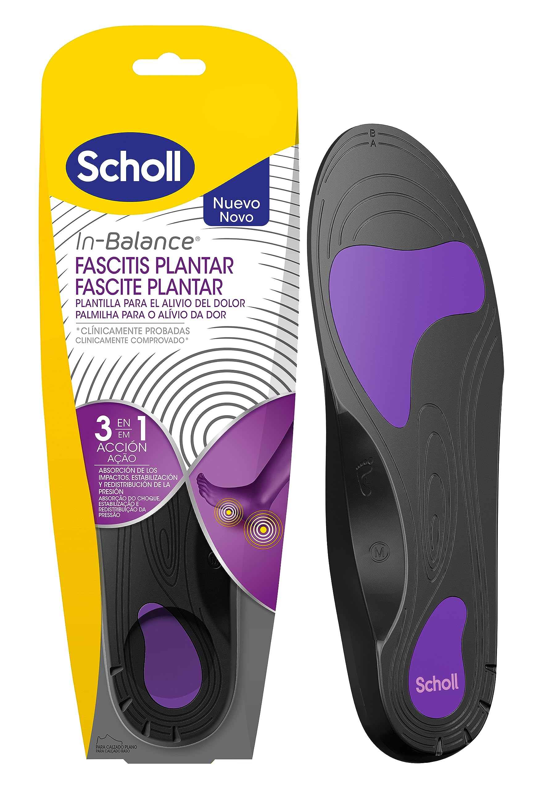 Scholl Plantillas Ortopédicas Anti-Dolor Fascitis Plantar - Tecnología In-Balance 3 en 1 - Alivio Instantáneo y Duradero - Comodidad para tu Marcha - Talla L 42.5-45