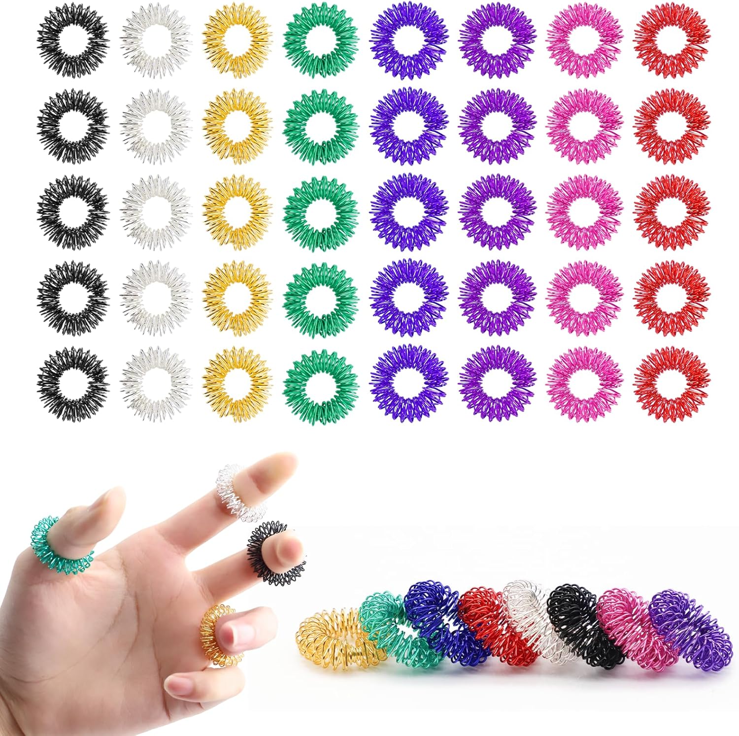 40 Piezas Anillos De Acupresión, Anillo De Masaje de Dedo con 8 Colores Diferentes, Juguete Sensorial para Aliviar La Presión y La Ansiedad, Masajeador De Dedos