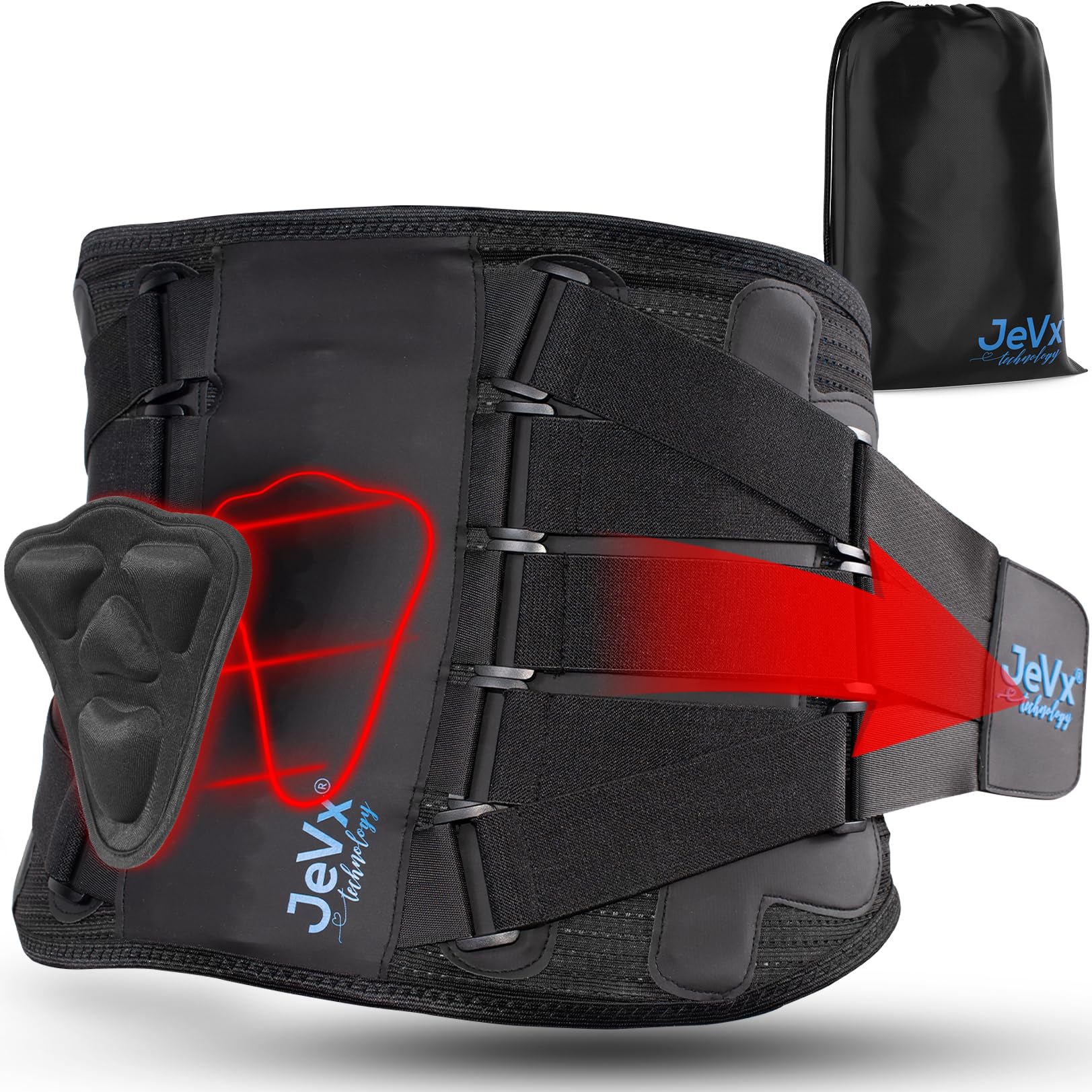 JEVX Faja Lumbar Hombre y Mujer Trabajo, con Soporte Biónico para Dolor de Espalda, Deportiva, Cinturon Abdominal Transpirable, Lesión de Columna, Deporte Ciatica L