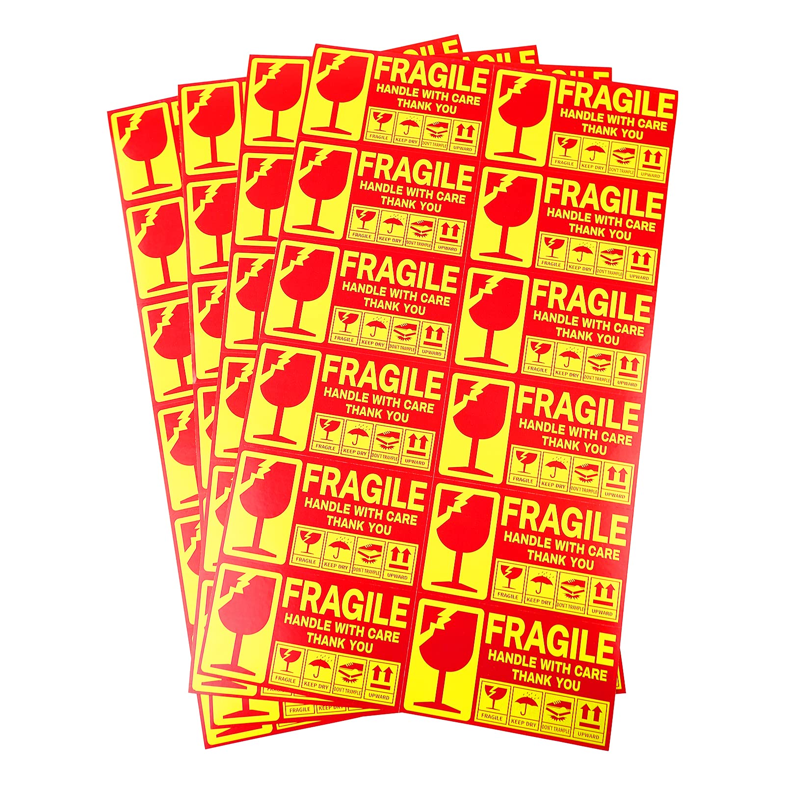 120 x Pegatinas Frágiles 50x90 mm Fondo Amarillo Pegatina de Embalaje Adhesiva Fuerte Etiquetas de Advertencia Etiquetas de Embalaje Manipular con Cuidado, Artículo Frágil hacia Arriba