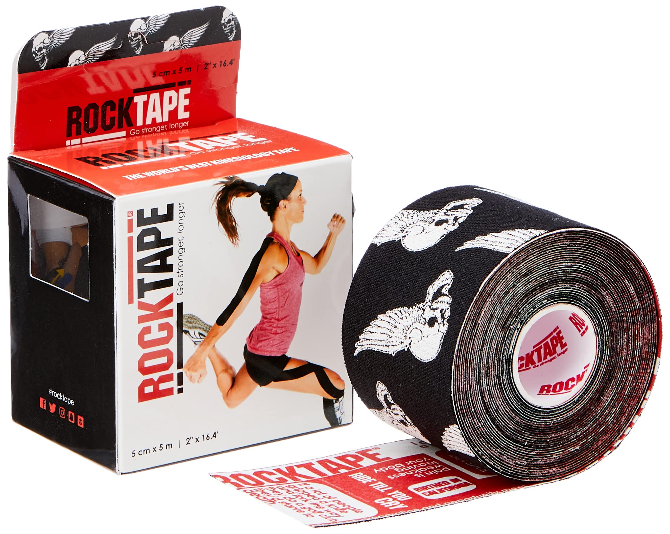 RockTape 5cm Width x 5m Length Kinesiology Tape - Black Skull
