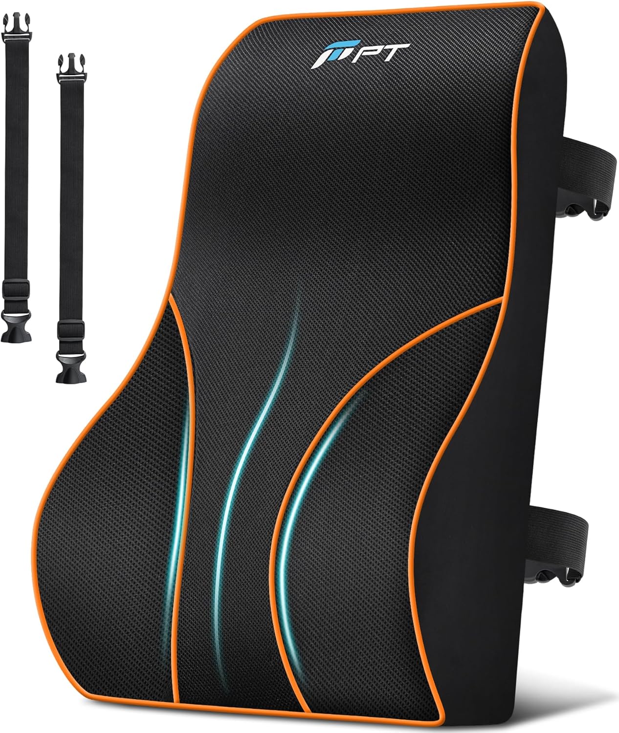 POOTACK Cojín de Soporte con Memory Foam - Soporte Lumbar Ajustable para Silla de Oficina, Coche y Gaming, con Correas Dobles