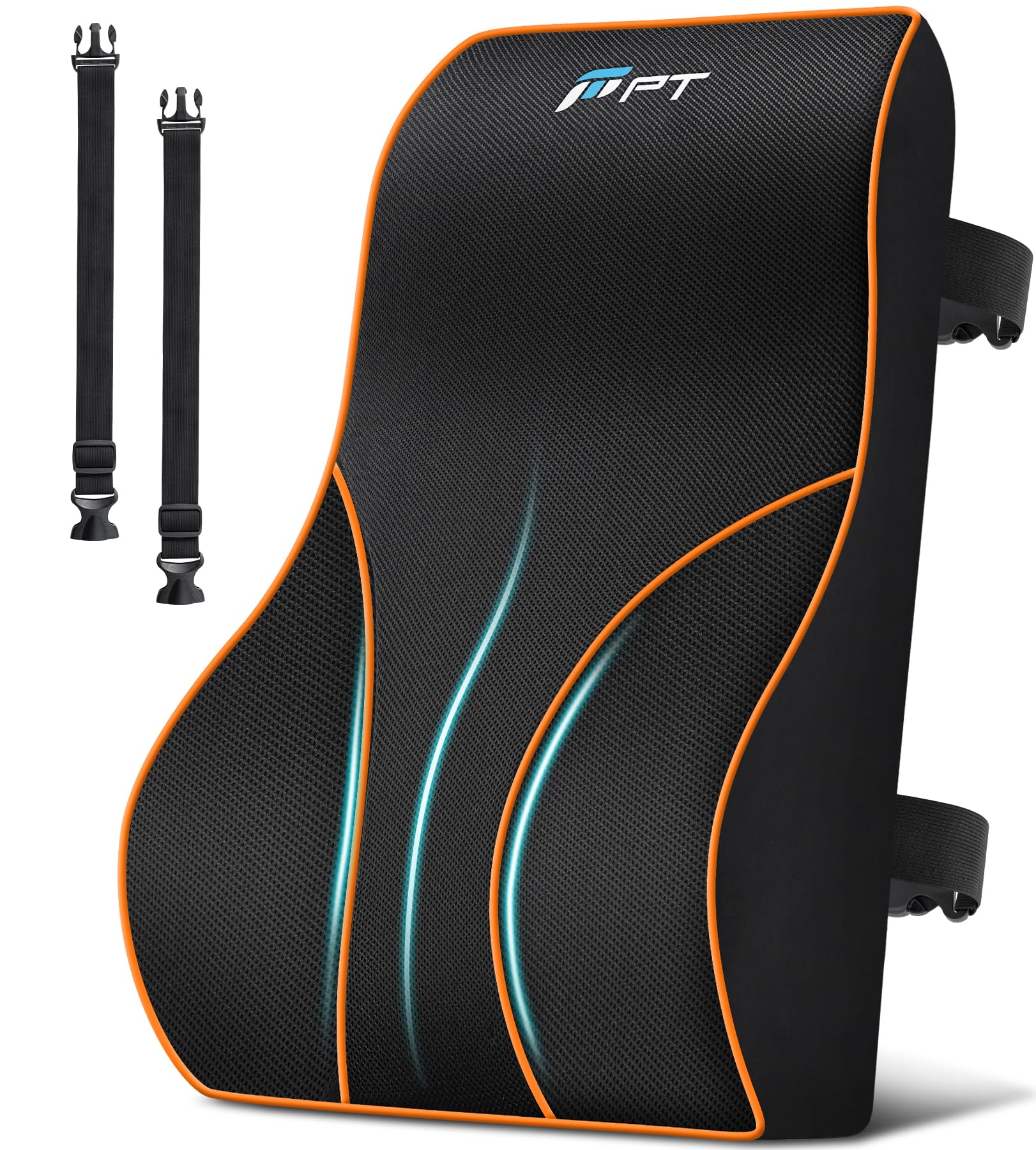 POOTACK Cojín de Soporte con Memory Foam - Soporte Lumbar Ajustable para Silla de Oficina, Coche y Gaming, con Correas Dobles
