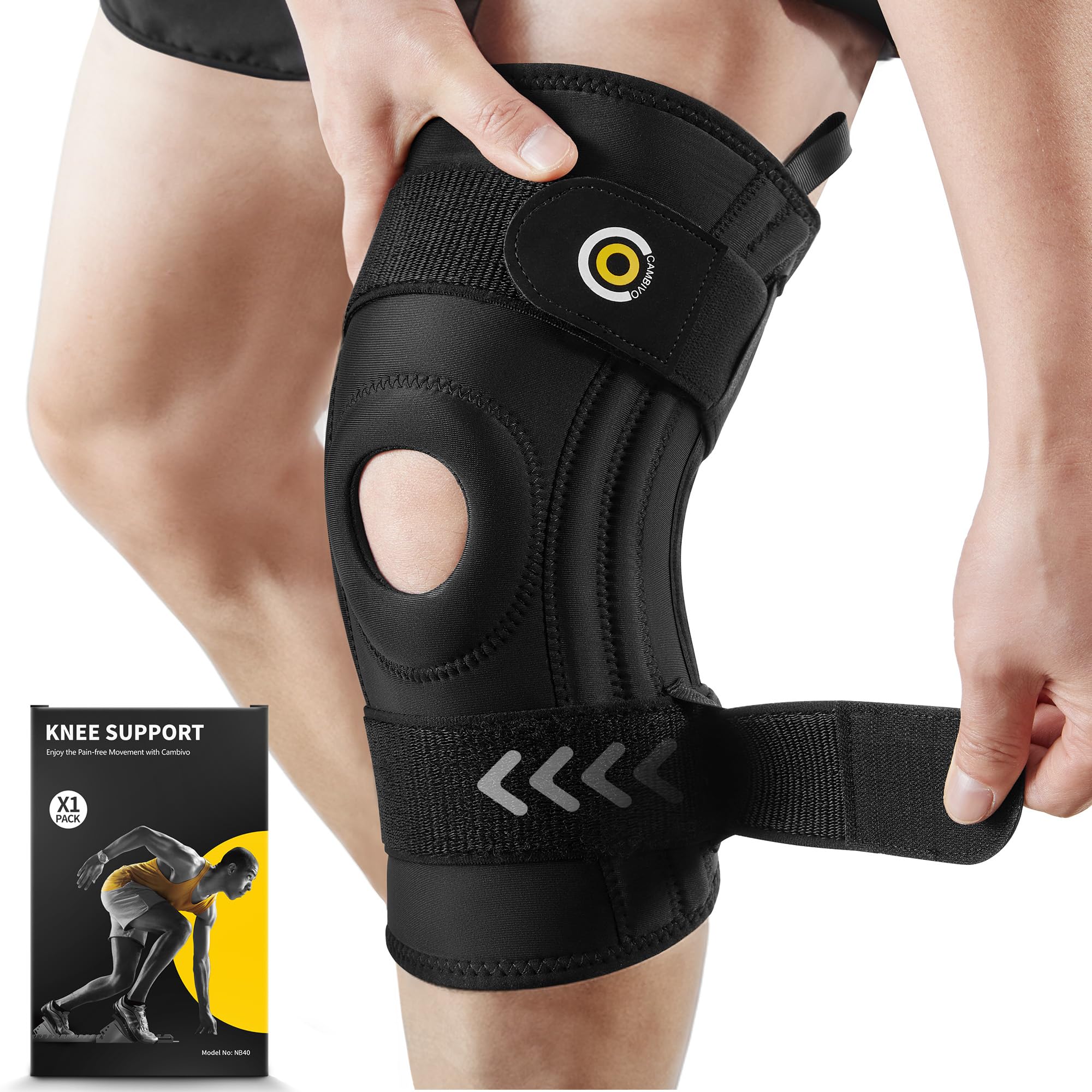 CAMBIVO Rodilleras Menisco y Ligamento Ajustable, Rodilleras Gym Deportiva Hombre Mujer, Rodillera Rotuliana con Estabilizadores Laterales, Rodillera Ortopedica para Artrosis, Gym, Voleibol, Correr
