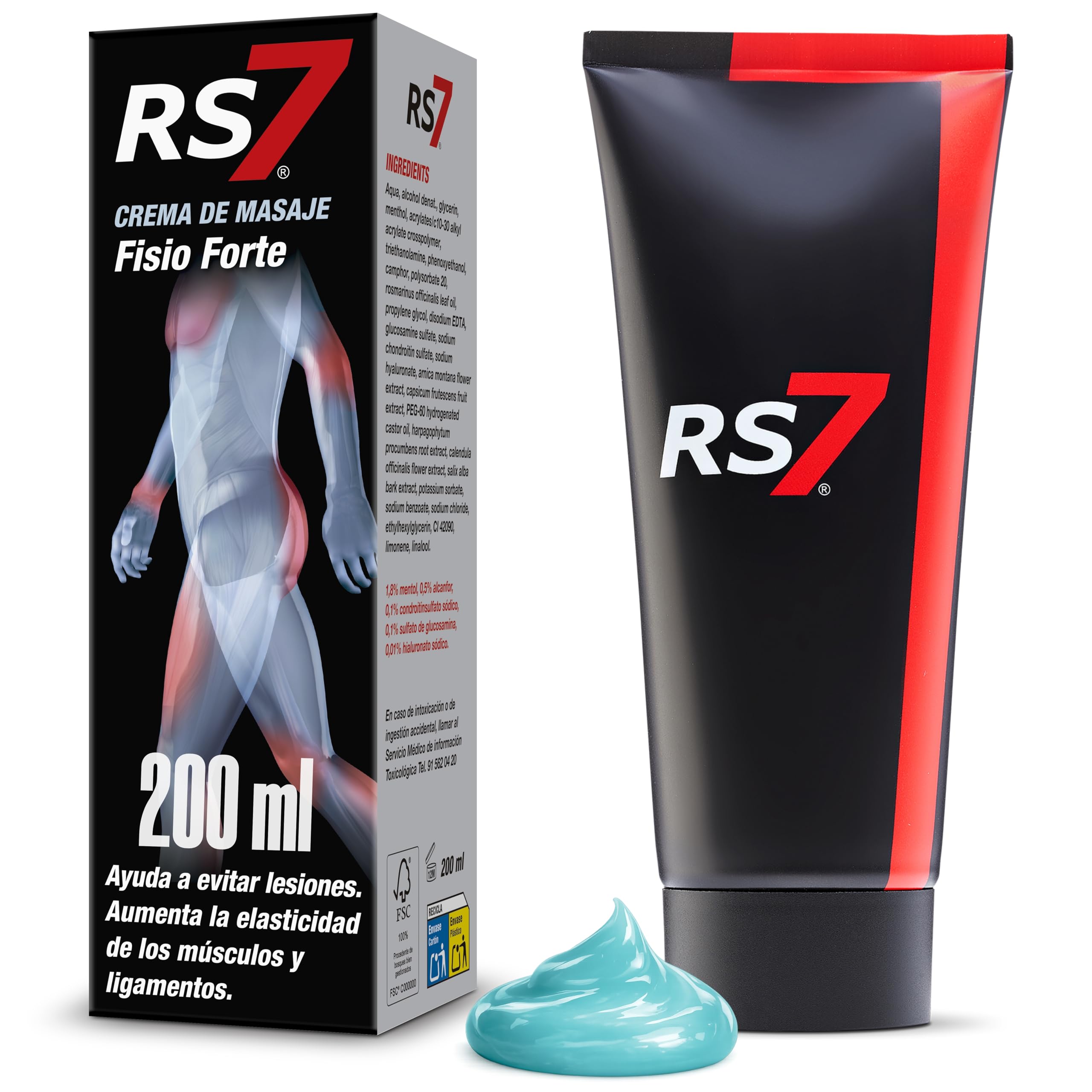RS7 Crema Antiinflamatoria Muscular 200 ml – Alivio Rápido del Dolor Muscular y Articular – Gel Muscular con Efecto Frío-Calor – Rápida Absorción No Grasa – Recuperación y Contracturas (200 ml, 1 u)
