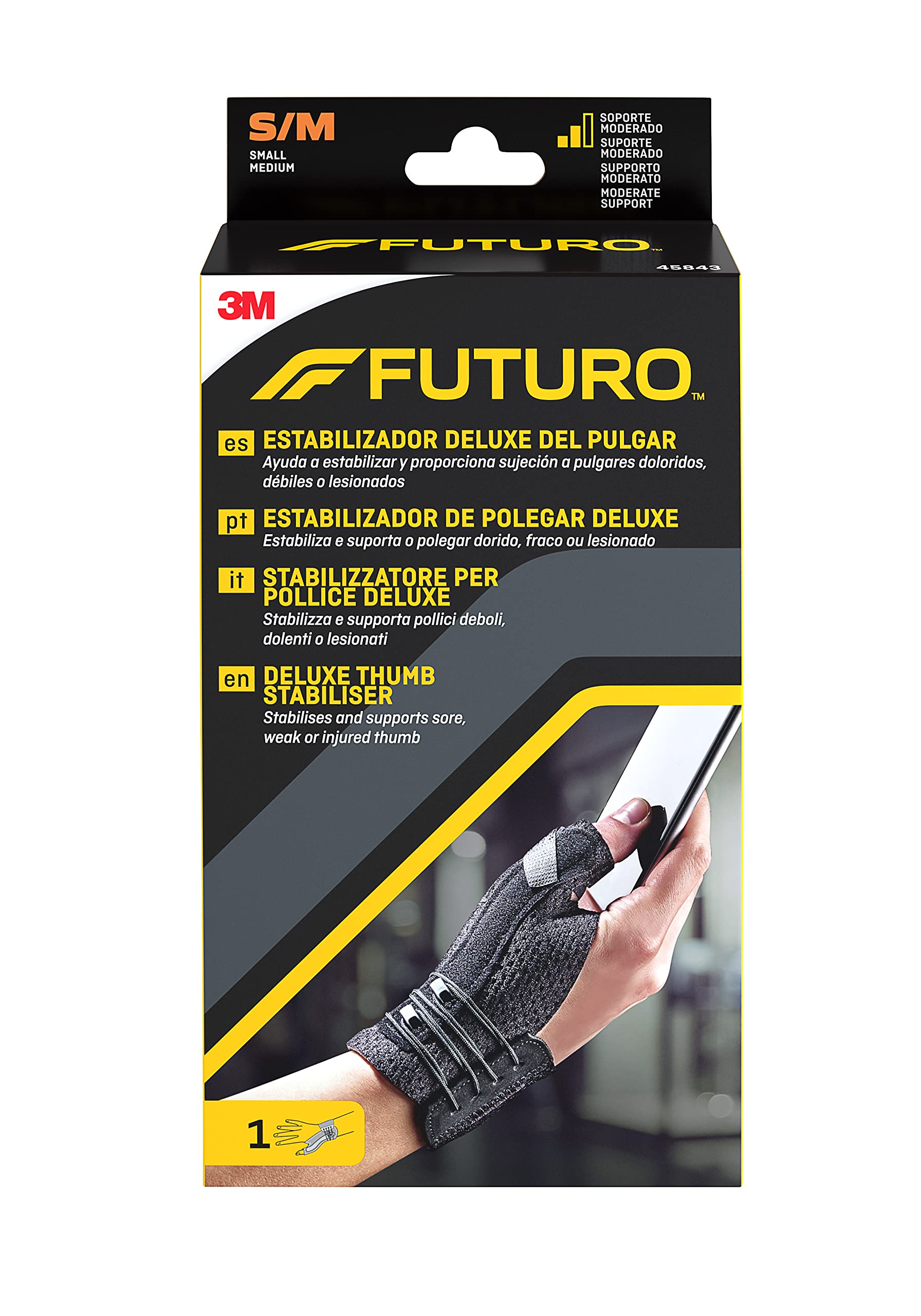 FUTURO Estabilizador Deluxe del Dedo Pulgar - S/M (12.7 - 16.5 cm) Ajustable - Diseñado para estabilizar y sujetar las Articulaciones