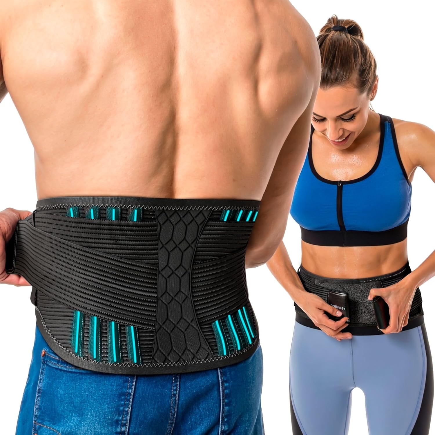 NativoDex Faja Lumbar Hombre y Mujer - Soporte Especial Lumbar y Espalda Baja - Cinturón Soporte Lumbar con Doble Ajuste
