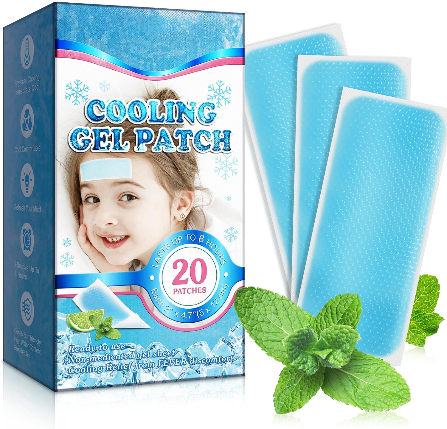 20 parches refrescantes para la fiebre para niños, tiras refrescantes para la frente, almohadillas de gel refrescante para bebés, niños y adultos, almohadillas frías para la fiebre en la frente