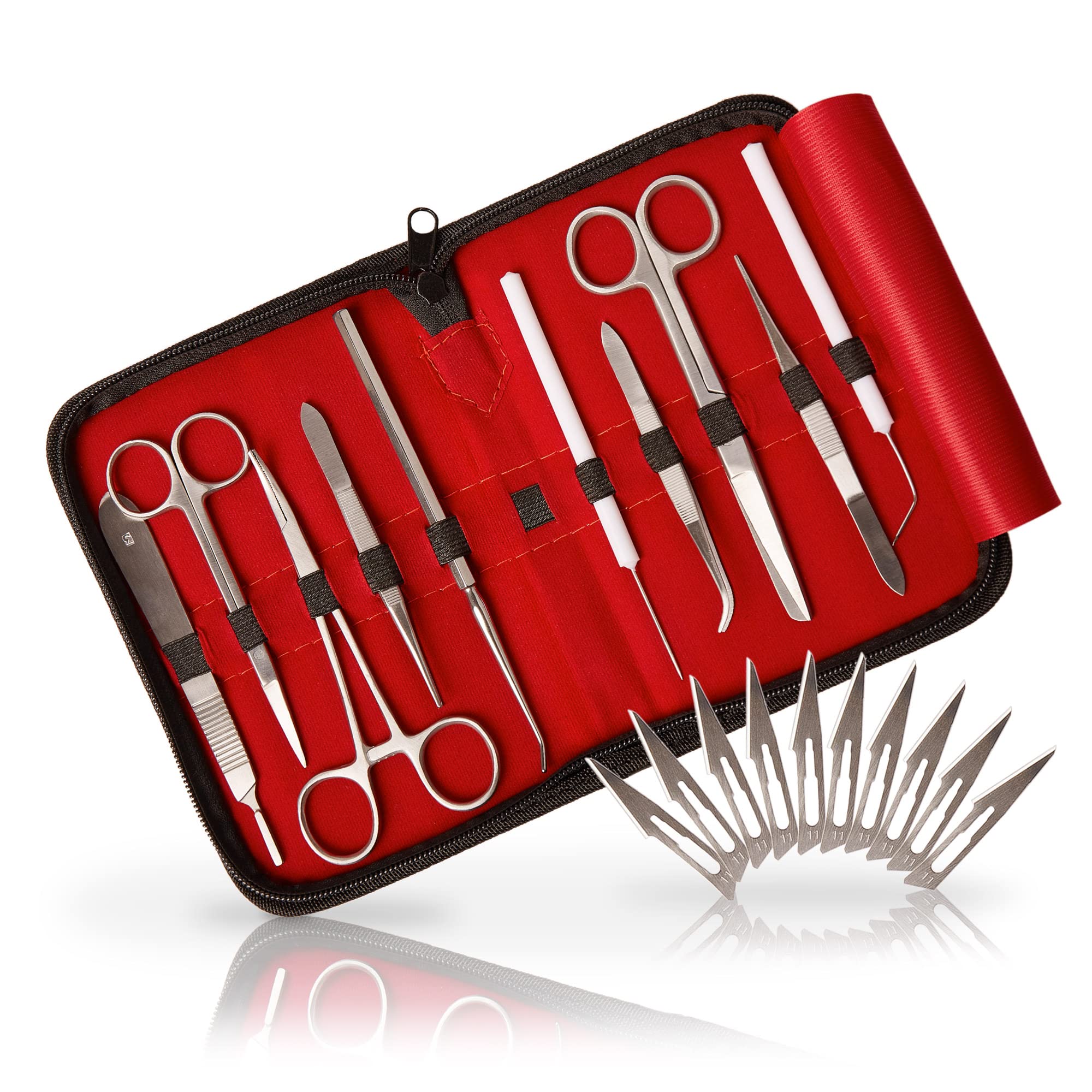 Sunglow Juego de disección en maletín para Estudiantes | Disección Anatomía | Juego de disección compacto | 10 instrumentos (incl. 10 hojas de bisturí), fonendoscopio littmann