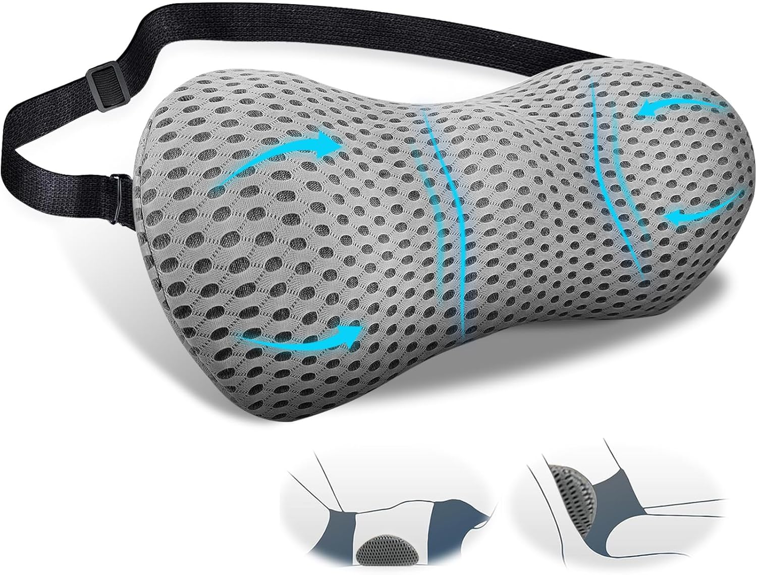 EPROICKS Cojin Lumbar, Cojín Lumbar Dormir, Cojín Lumbar Cama, Almohada Lumbar para Coche, Silla Oficina, Cama, Sofa Soporte Lumbar (Gris)