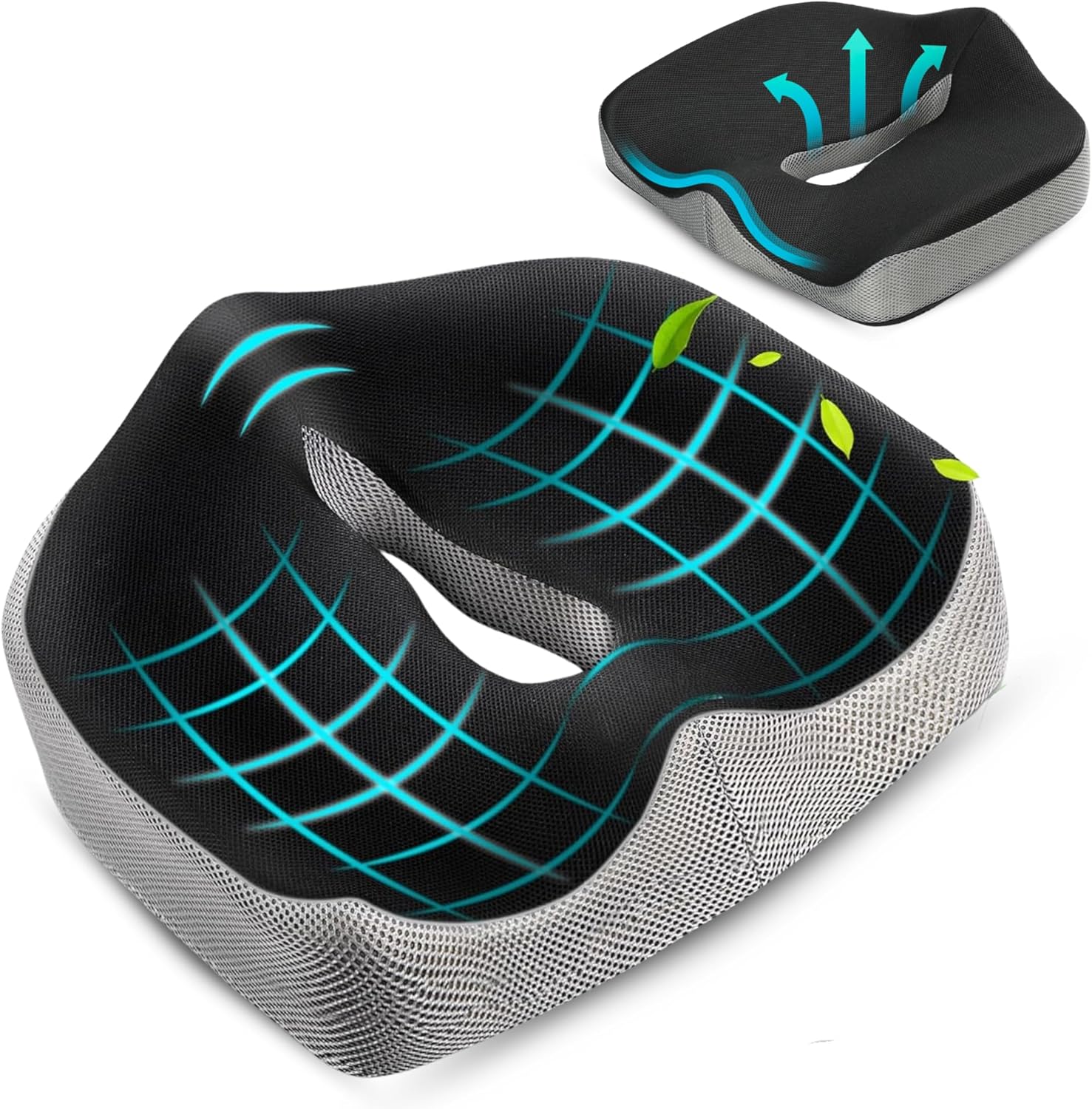 Cojín Coxis Ortopédico Viscoelástico, Alivia Dolor de Coxis y Ciática, Cojín Ergonómico Memory Foam para Silla de Oficina, Coche y Silla de Ruedas, Antiescaras, Funda Lavable