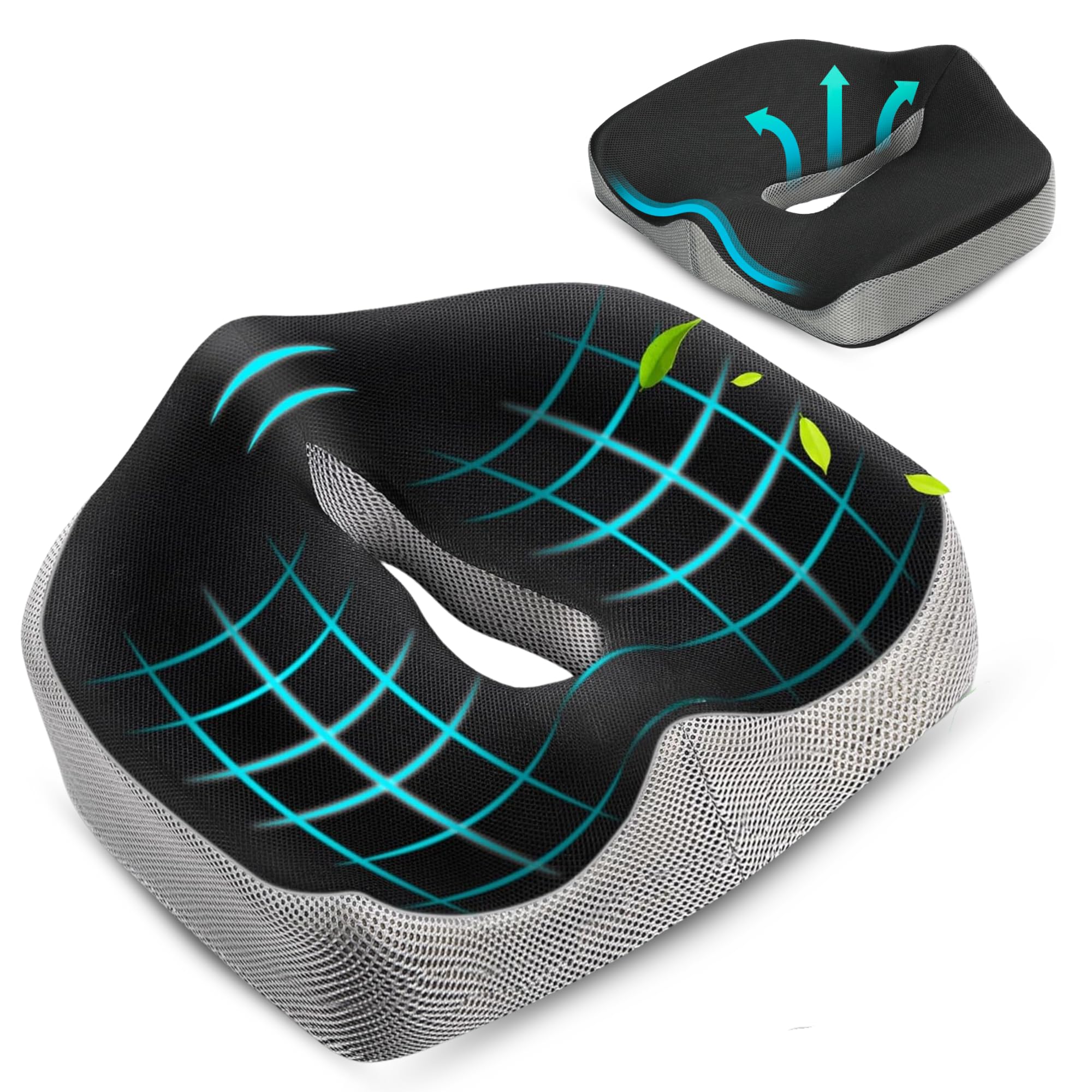 Cojín Coxis Ortopédico, Cojín de Asiento Ergonómico de Espuma con Memoria Viscoelástica, Silla Oficina, Alivia Presíon en Cadera, Ciática, Antiescaras, Funda Extraible, Lavable