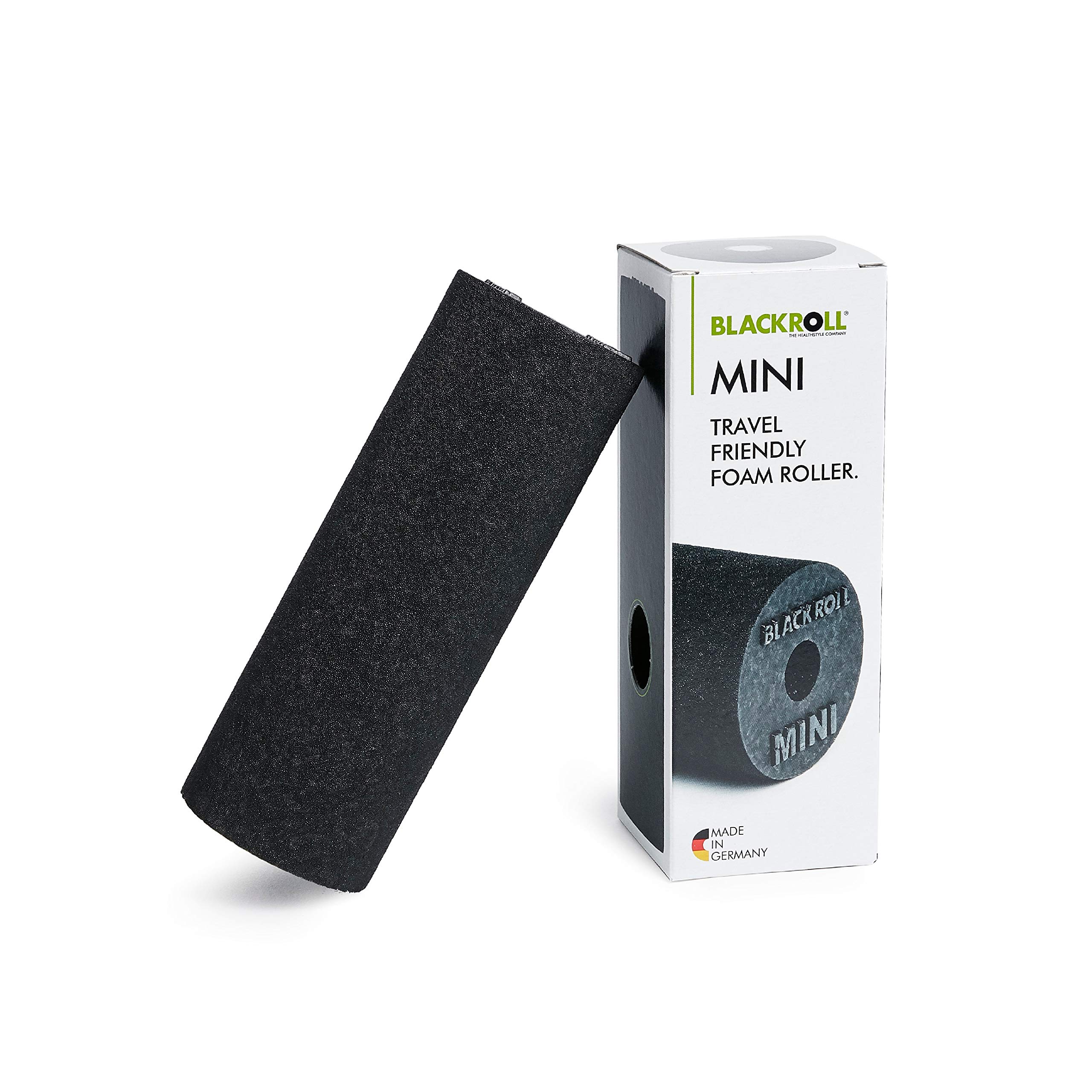 BLACKROLL® Mini rollo de masaje para fascia (15 x 5 cm), pequeño rodillo de fitness para automasaje, práctico rodillo de masaje para viajes, oficina o gimnasio, dureza media, fabricado en Alemania