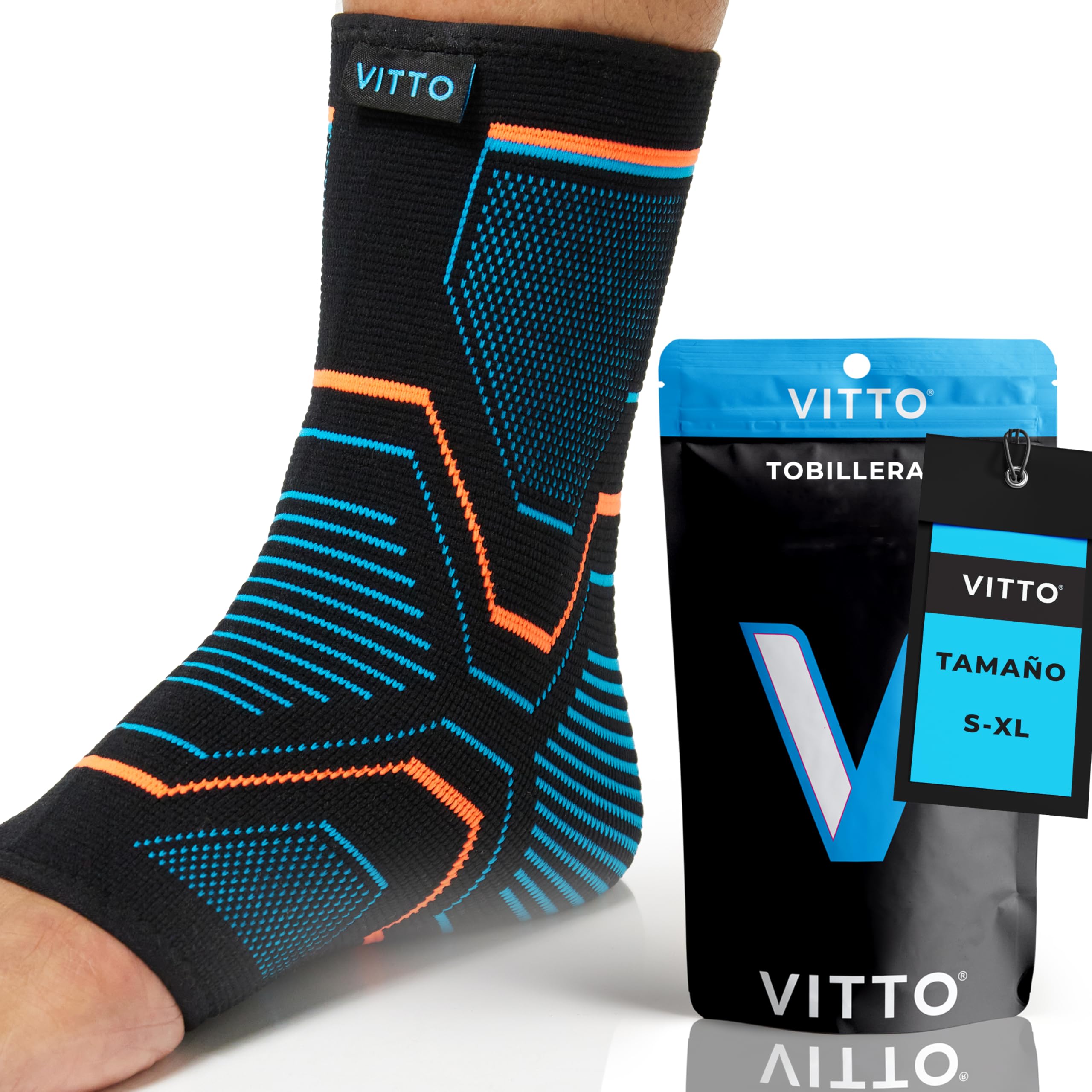VITTO Tobillera para Esguince de Tobillo: Tobillera para Daño de Ligamentos, Tobillos Débiles, Tendinitis de Aquiles y Artritis (Pie Izquierdo o Derecho) (Manga, L)