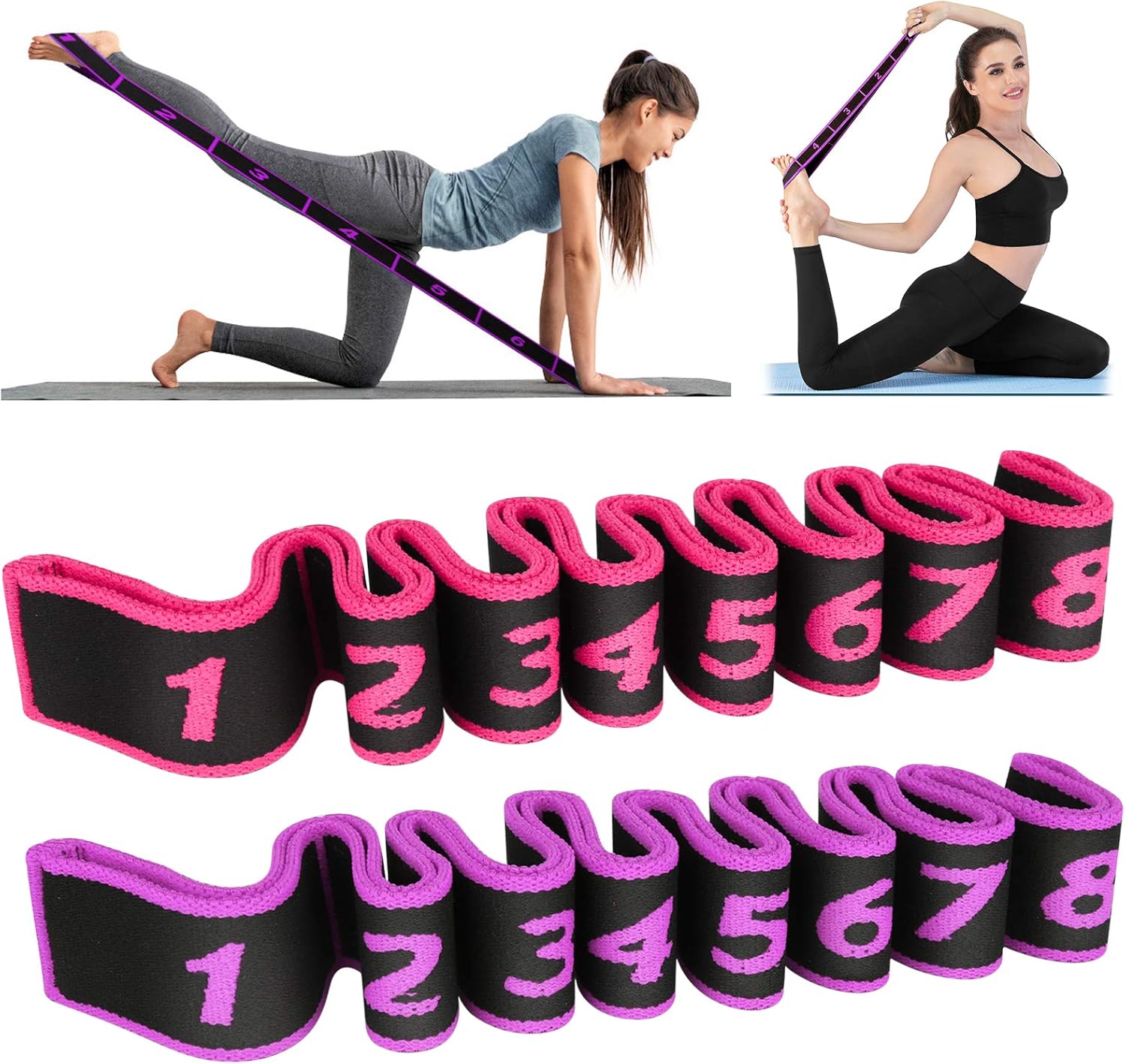 Banda de Estiramiento, Correa de Yoga Hippodance, 2 Piezas, Cinturón de Yoga de Múltiples Bucles, Correa Elástica con 8 Hebillas para Entrenamiento de Danza Física,Dos Colores