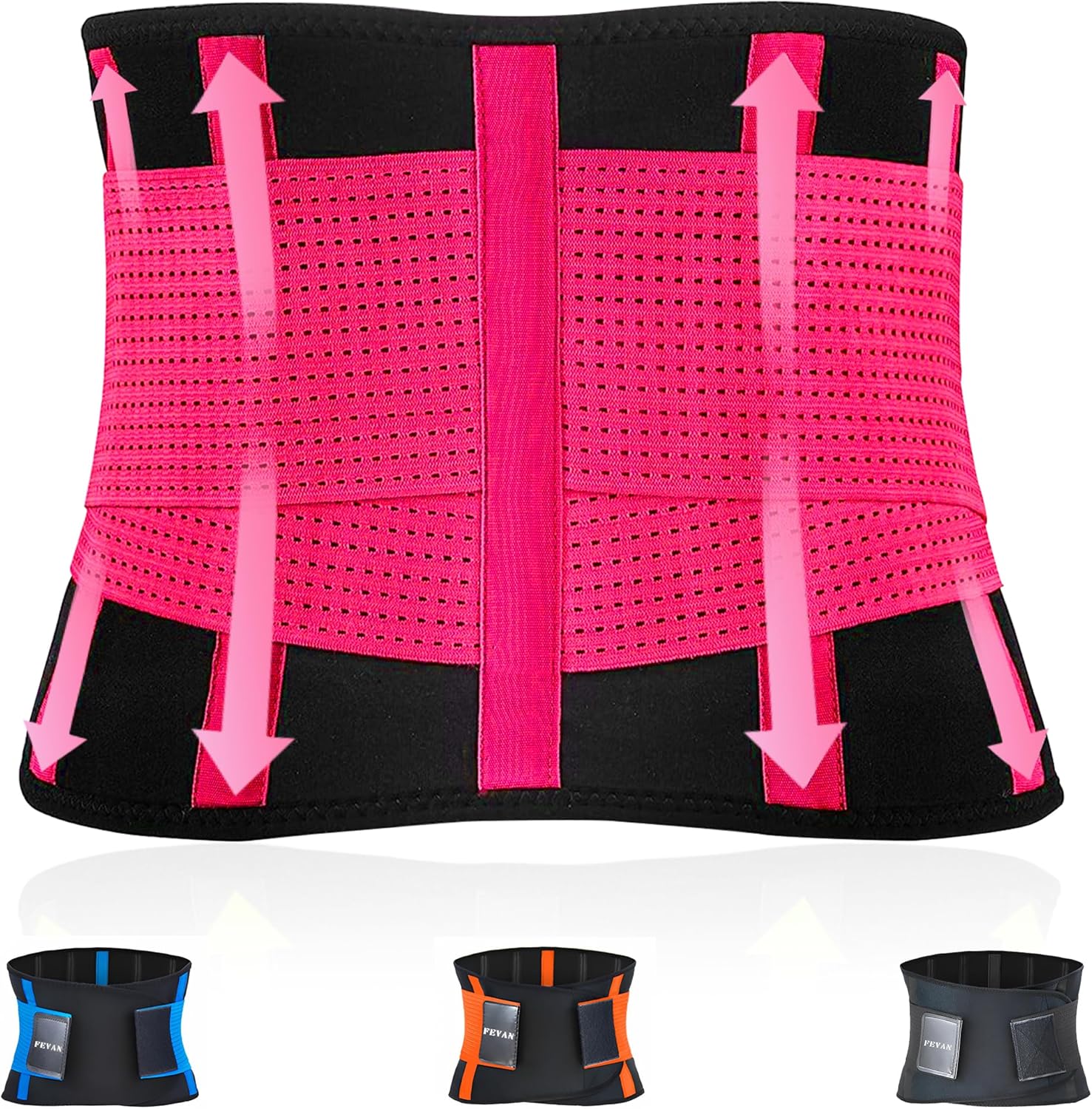 FEVAN Faja Lumbar Hombre y Mujer - Faja Abdominal Hombre y Mujer con Doble Ajuste de Velcro y Soportes Lumbares - Cinturon Lumbar para Aliviar Dolor de Espalda.