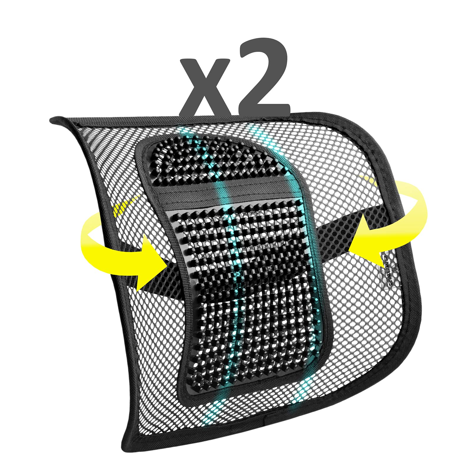 HIBRON SMAMS Respaldo Lumbar para Silla de Oficina o Coche con Malla Super Tensa y Perlas de Masaje, Corrige la Postura y Alivia el Dolor Lumbar x2