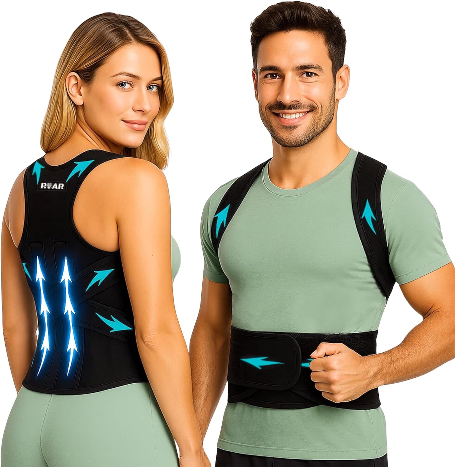 Roar® Corrector de Postura Hombre Mujer – Faja Espalda Recta, Corset Postural para Corregir Postura y Mejorar la Salud