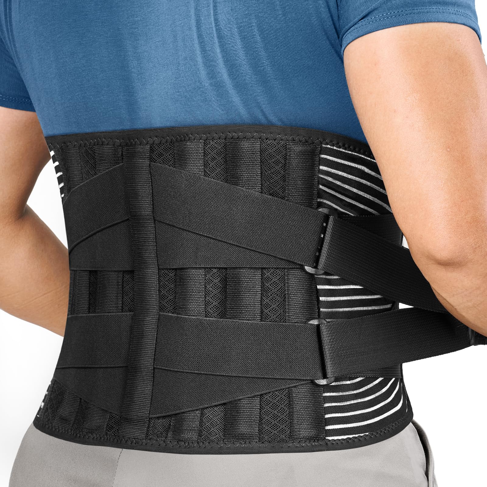 FREETOO Faja Lumbar Para Hombre y Mujer con 6 varillas de soporte, Cinturón Lumbar con Doble Ajuste, Transpirable Faja Lumbar Hombre Trabajo (M(waist:29.5