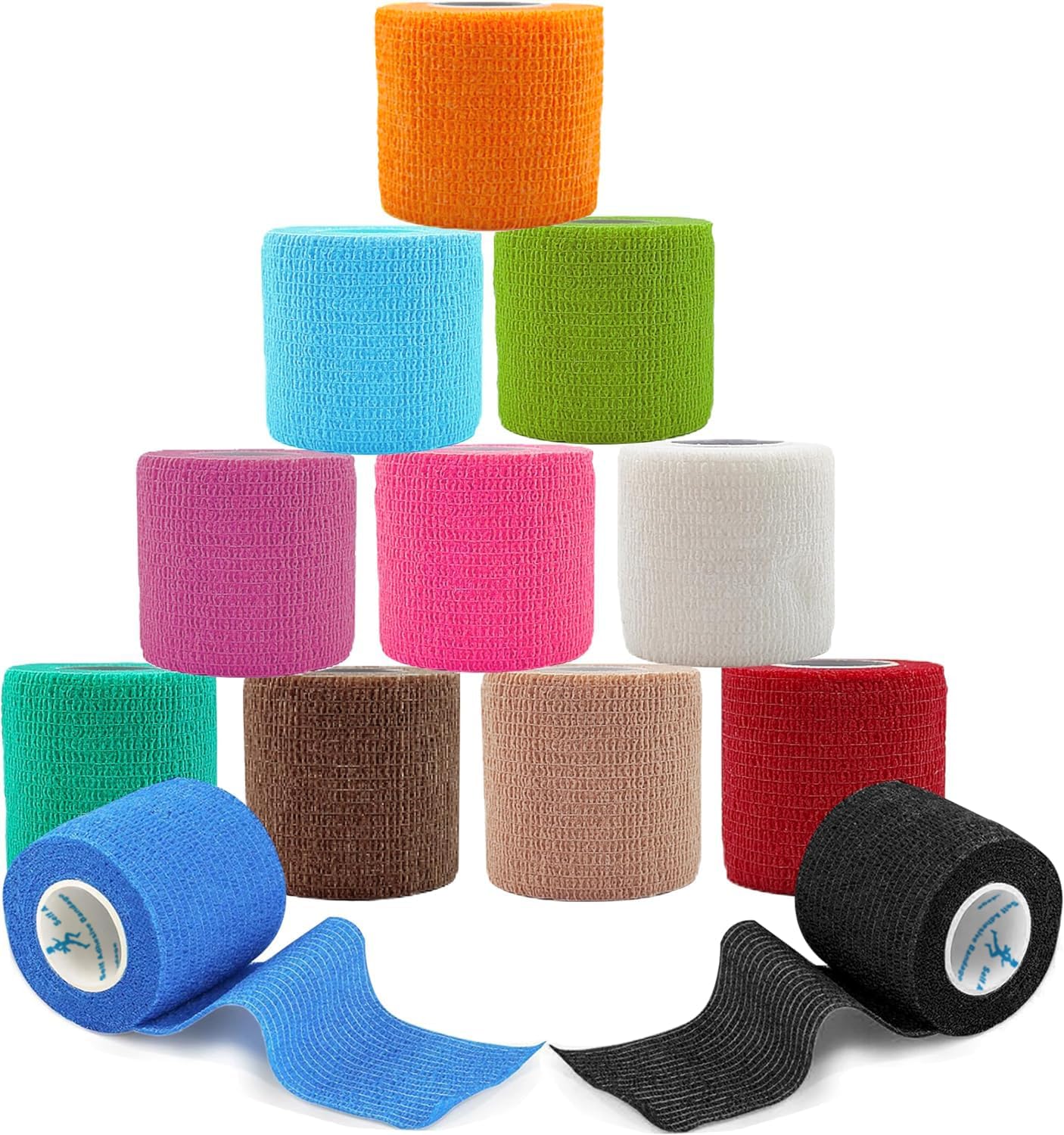 ANAMPION Venda Cohesiva 12Rollos 5cmX4.5M Venda Cinta Bendaje Adhesiva Vendaje Autoadhesivo Deportiva Tape Cohesivo Para Muñeca Dedos Lesiones Deportivas,Hinchazón