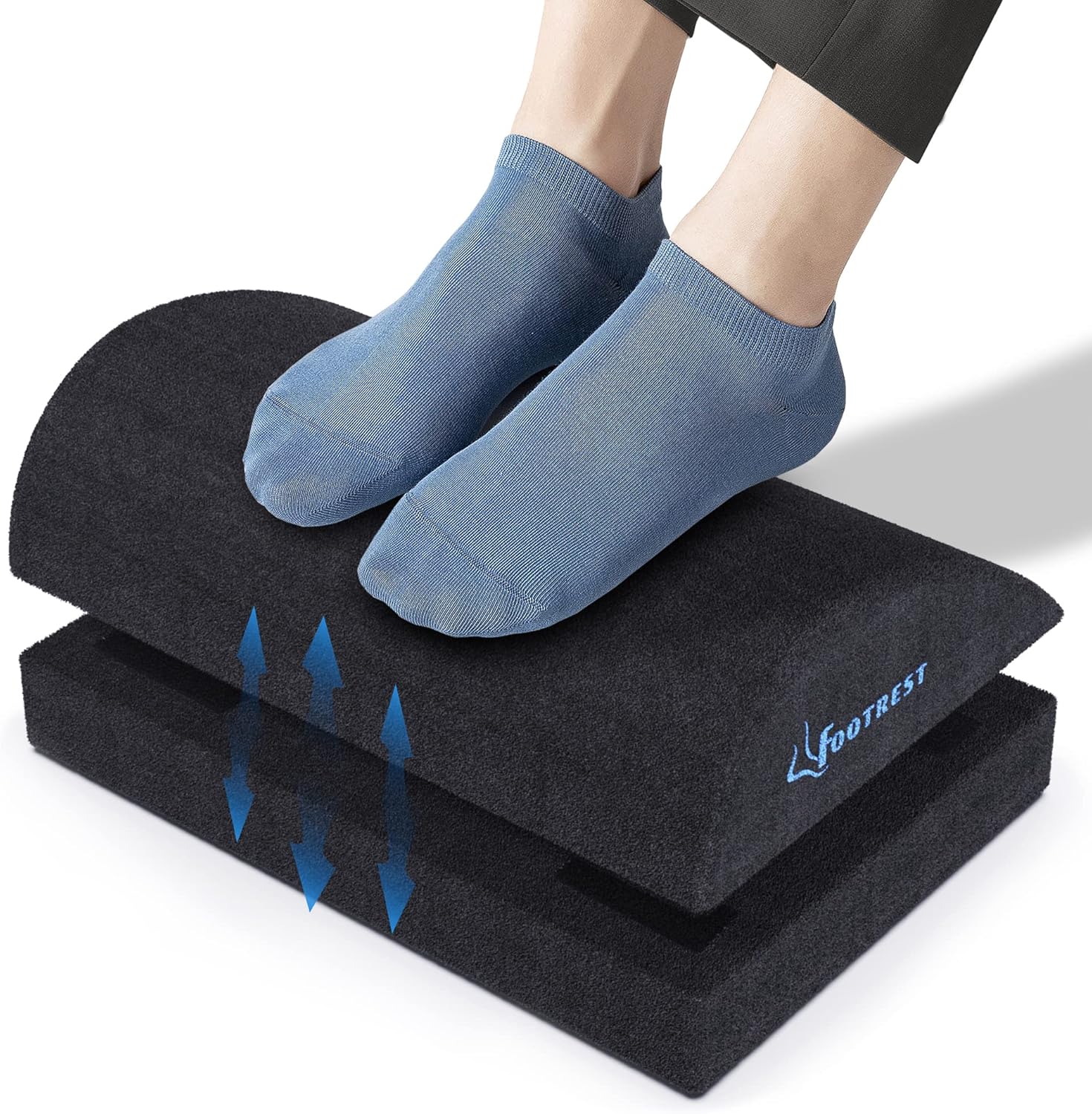 Reposapiés Ajustable Debajo del Escritorio, Cojines Ergonómicos con Cinta Mágica para Altura Opcional, Espuma Viscoelástica y Parte Inferior Antideslizante para el Hogar, Oficina los Viaje