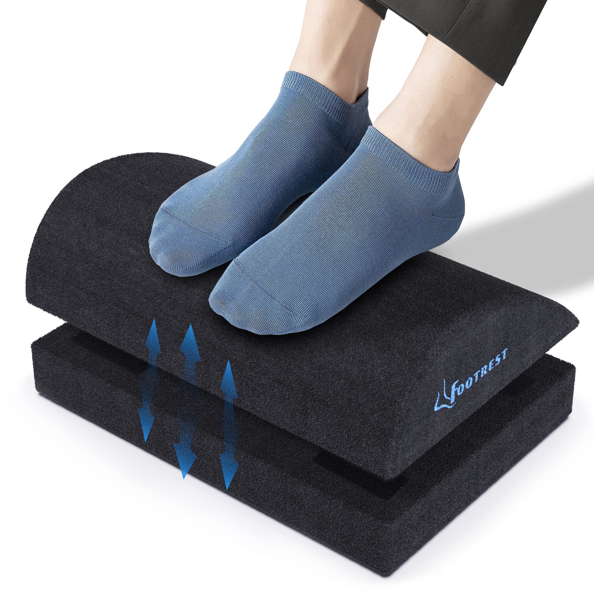 Reposapiés Ajustable Debajo del Escritorio, Cojines Ergonómicos con Cinta Mágica para Altura Opcional, Espuma Viscoelástica y Parte Inferior Antideslizante para el Hogar, Oficina los Viaje