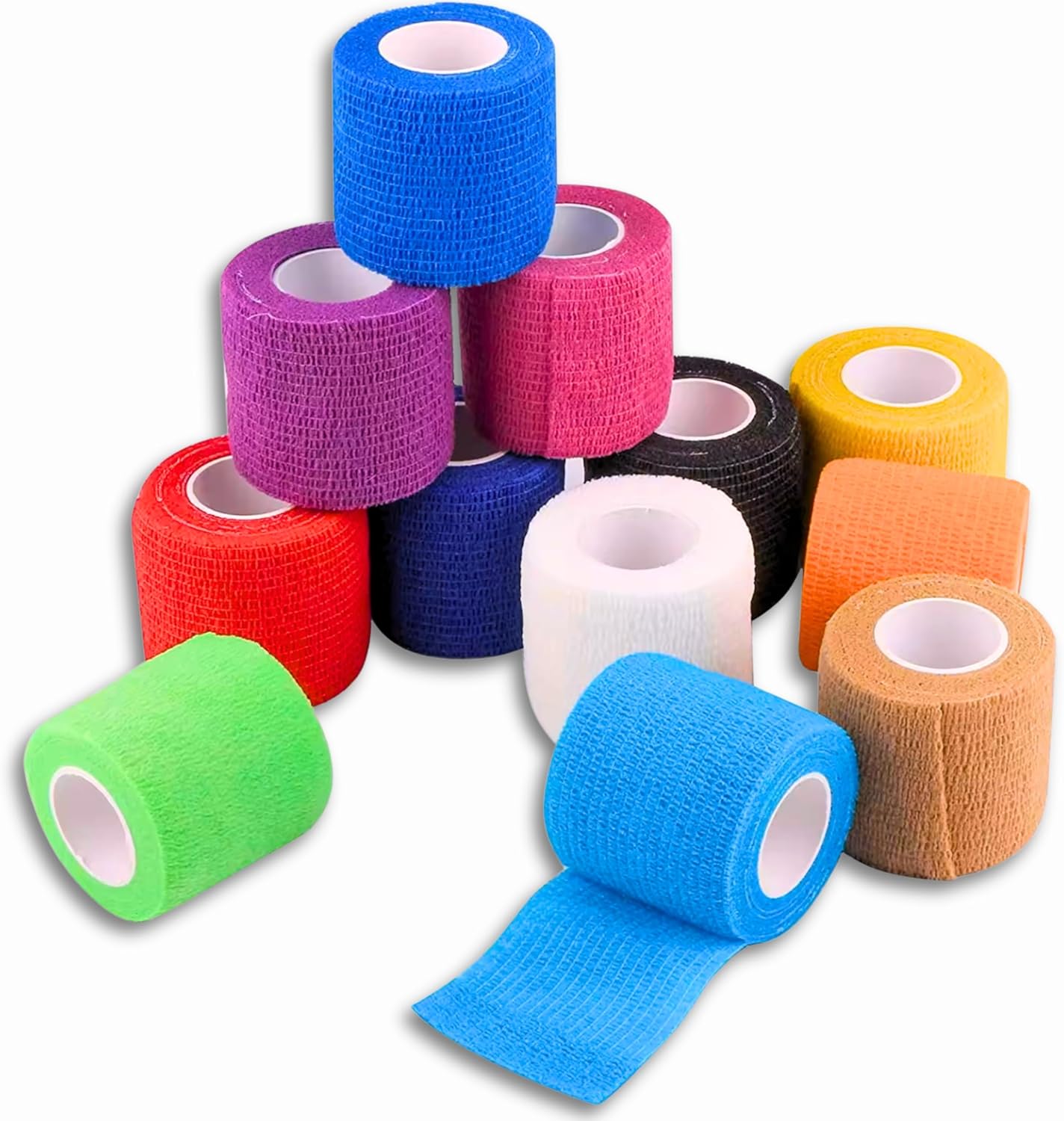 Venda Cohesiva Elastica Autoadhesiva. Tape Crossfit 12 Rollos 5 cm. x 4,5 m. Vendas Autoadhesivas - Vendaje de Esparadrapo deportivo Autoadhesivo -Cinta Adhesiva Dedos Mano (Surtido)