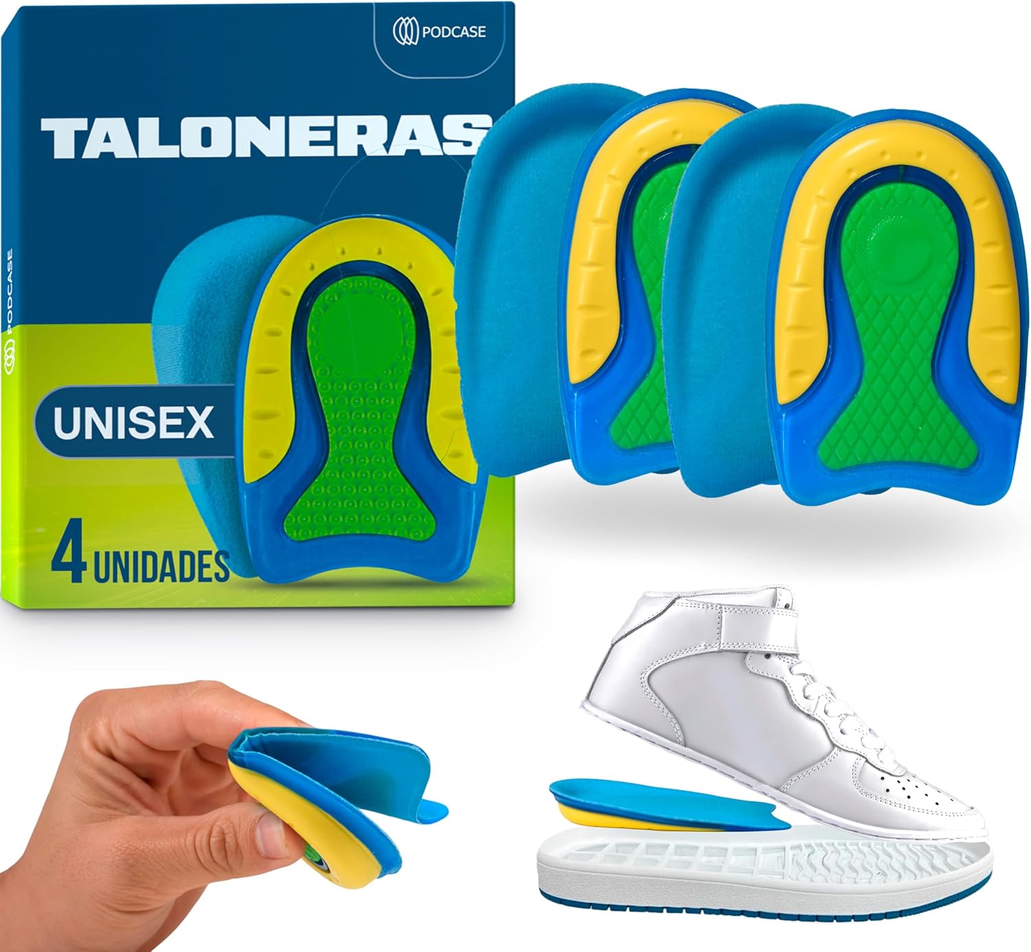 Pack de 4 Taloneras para Zapatos - Plantillas de Silicona para Hombre y Mujer - Plantilla de gel para talón - Unisex (Verde, Talla L (41-47))