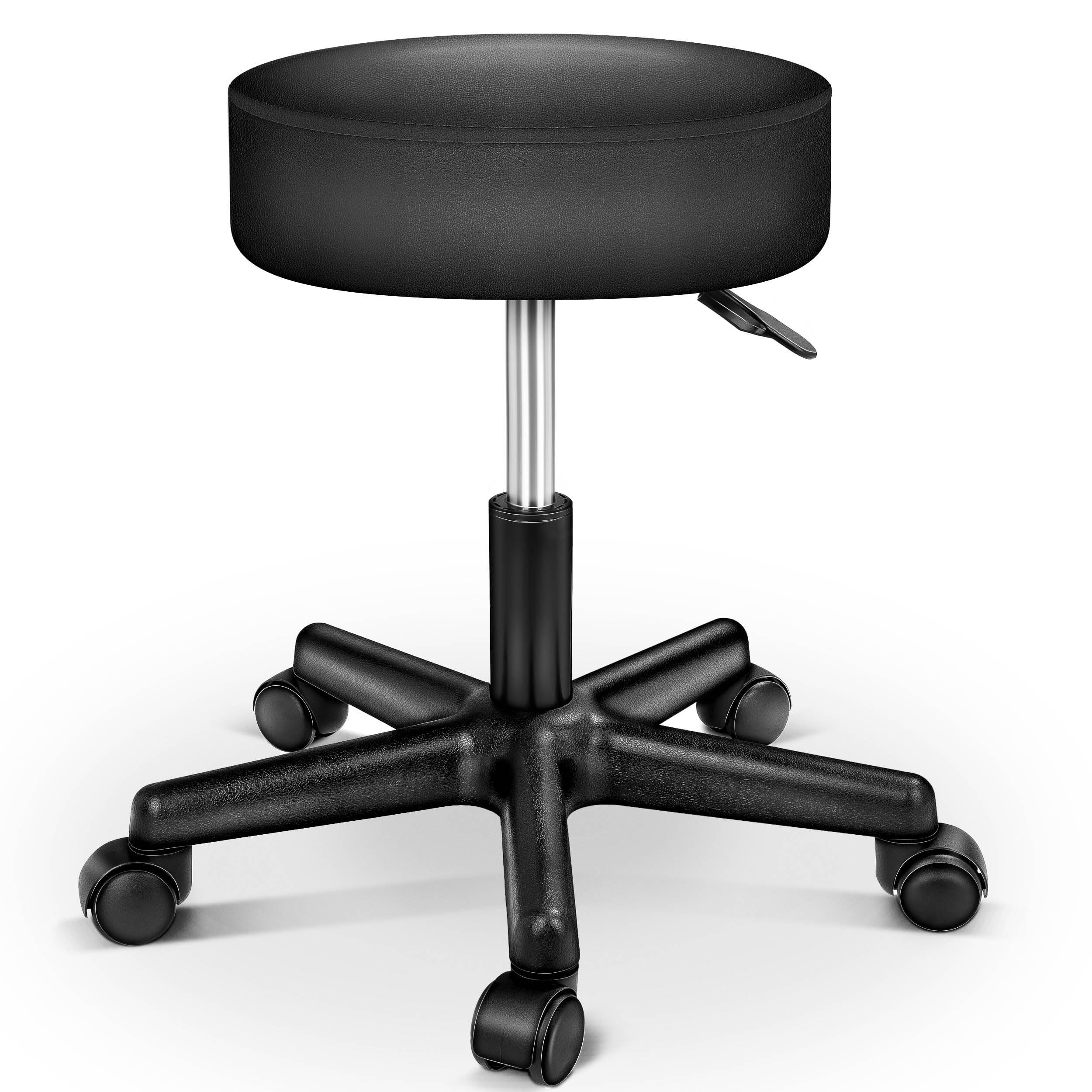 TRESKO Taburete con Ruedas Taburete Giratorio cosmético de Trabajo Consulta, Regulable en Altura, Giratorio en 360°, con Asiento Acolchado de 10 cm y 8 Variantes de Colores (Negro)