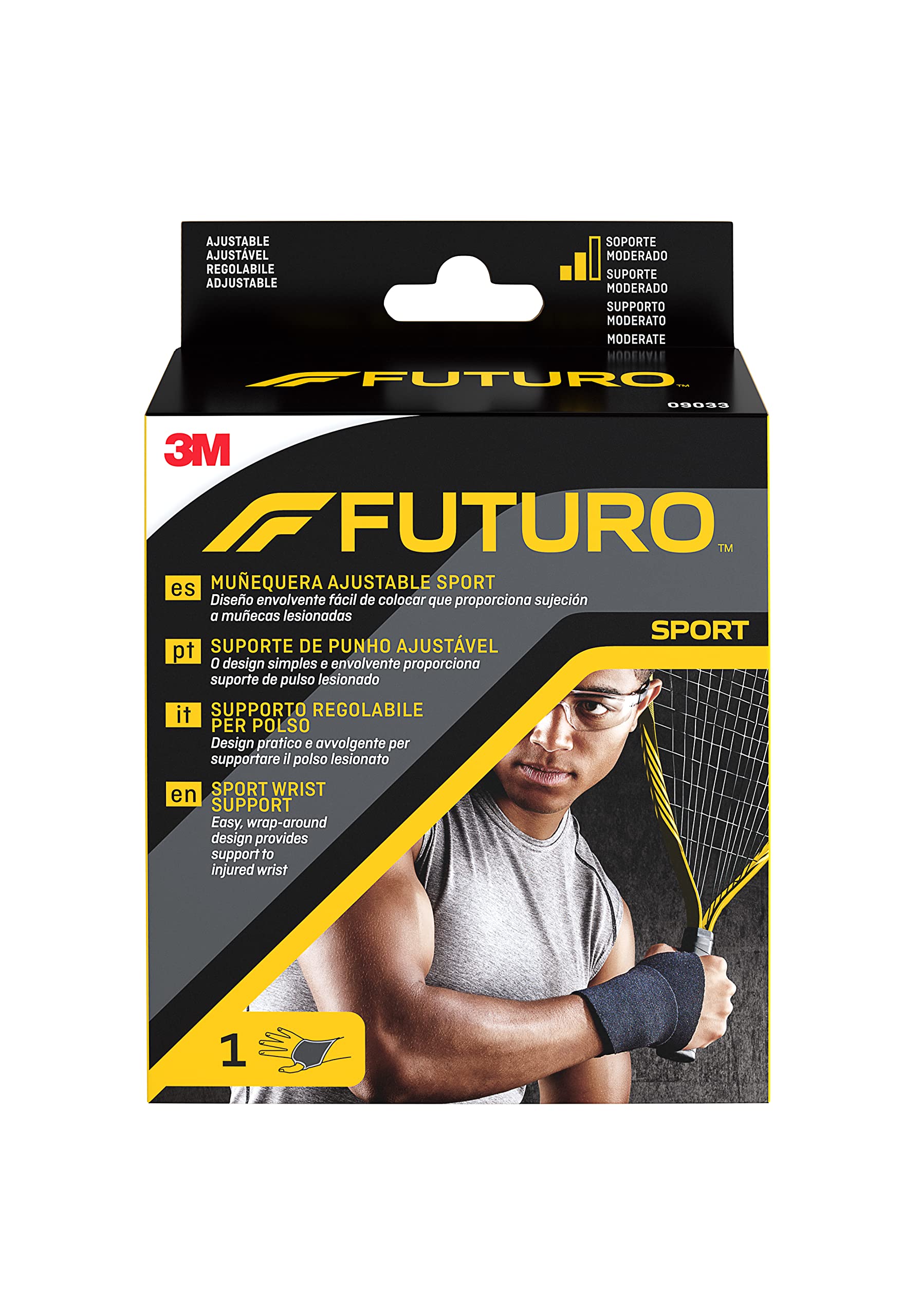 FUTURO Muñequera deportiva, diseño fácil y envolvente que proporciona apoyo a la muñeca lesionada, ajustable