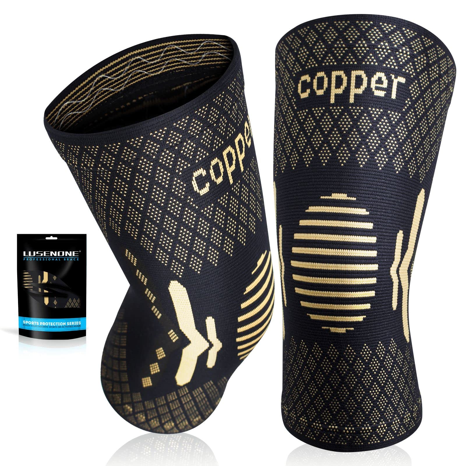 Rodillera de cobre para mujeres/hombres, paquete de 2, el mejor soporte de compresión para artritis, dolor de rodilla, desgarro de menisco, ACL, MCL, deportes, sentadillas