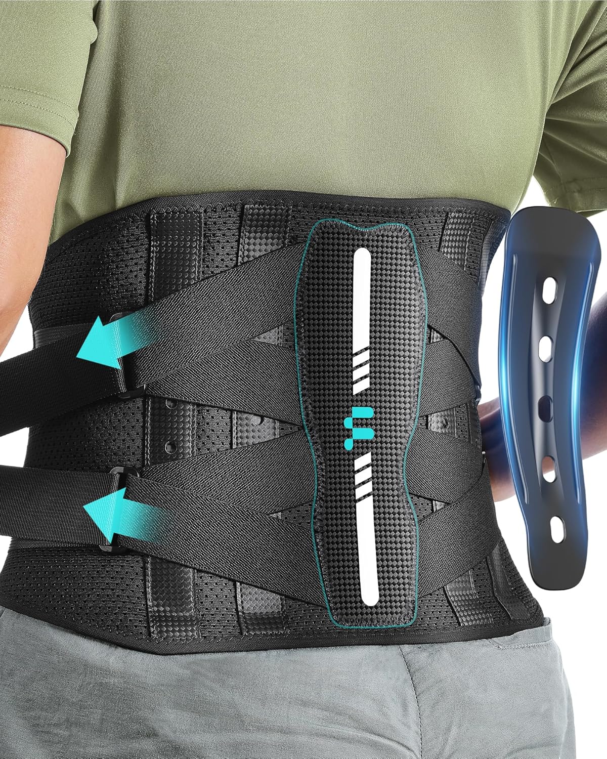 Fitomo Faja Lumbar Hombre Mujer con Soporte Ergonómico y Férulas de Fibra de Carbono, Tejido de Malla Ultra Fino, Transpirable Faja Lumbar para Dolor Espalda, Ciática, Trabajo, Postura