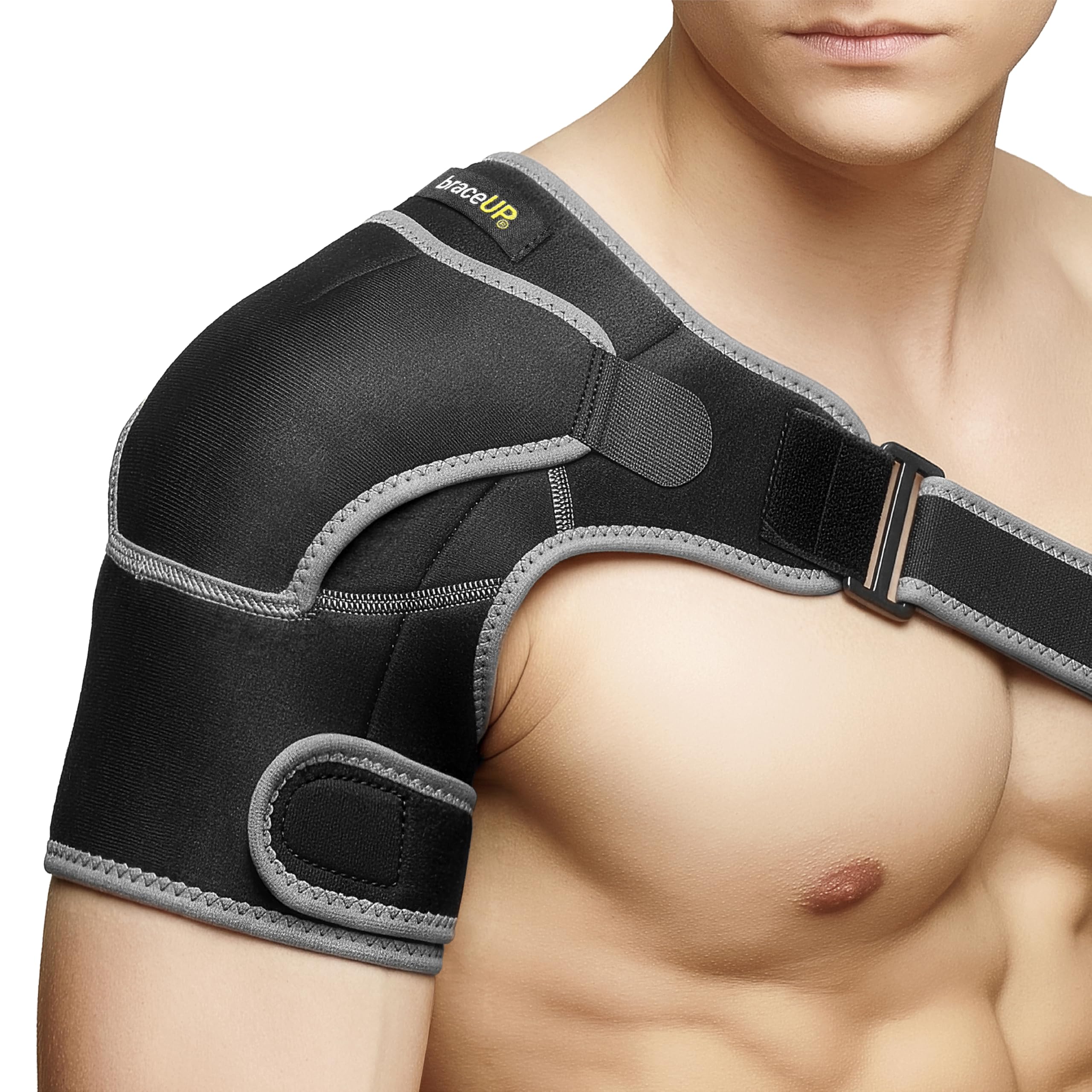 BraceUP Hombrera Ortopedica, Hombrera Ajustable - Soporte con bolsillo para bolsas de hielom Apoyo de Hombro de Neopreno Transpirable Hombre/Mujer