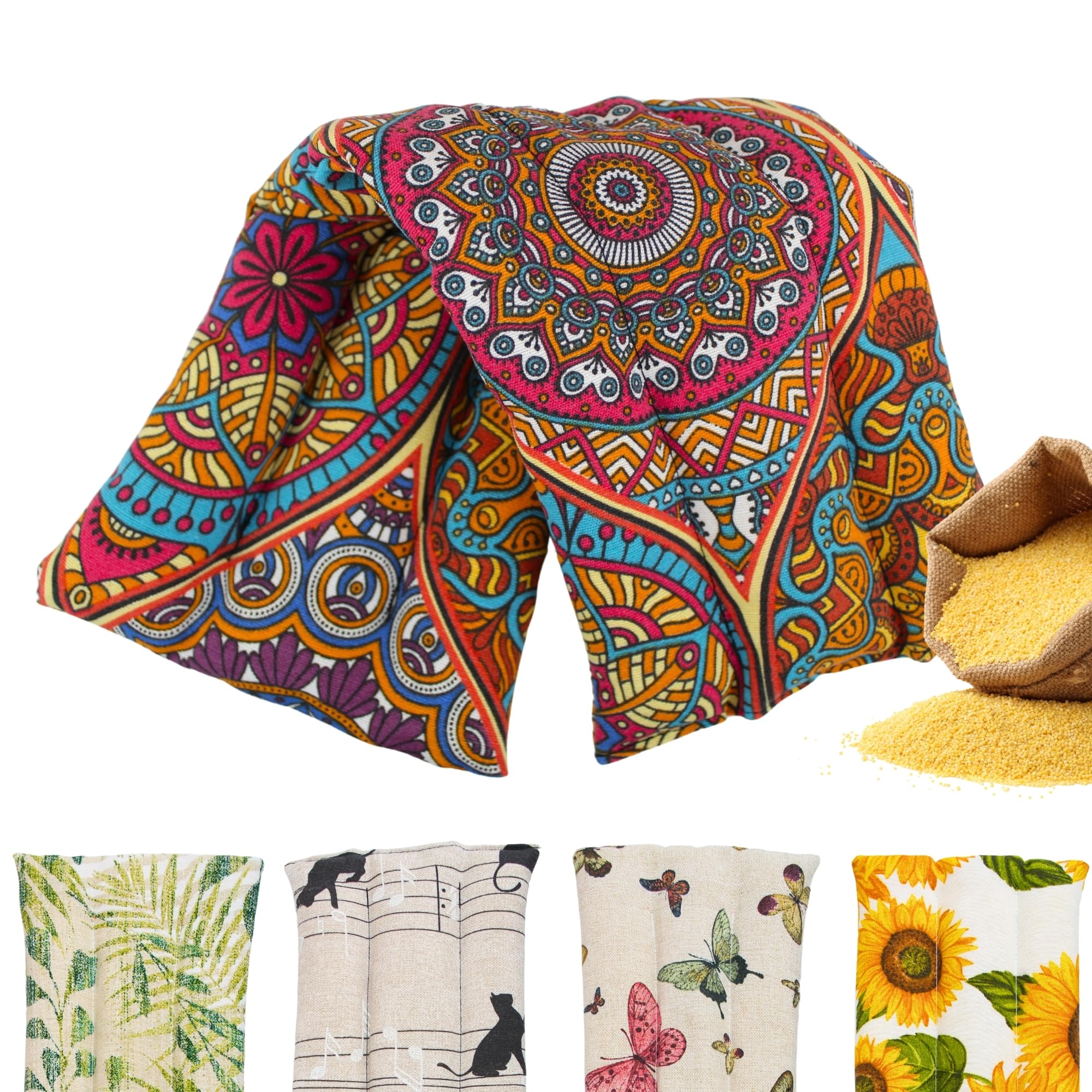 Saco Termico Semillas para Microondas - Bolsa Semillas Calor Microondas - Cojin de Semillas para Microondas - Sin Aroma - Relleno de Semillas de Mijo Ecológico - Fabricado en España 45x13cm