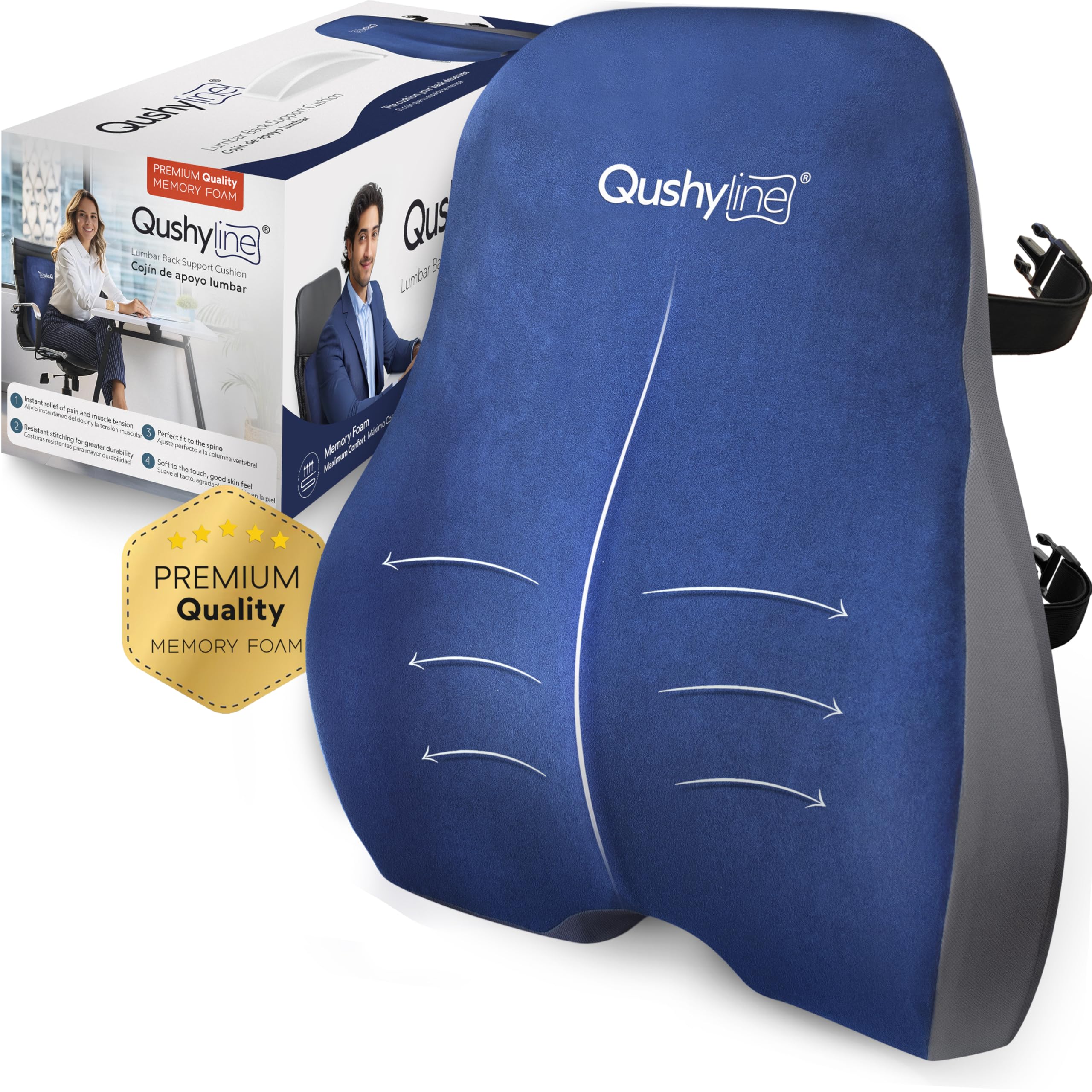 Respaldo Lumbar Silla Oficina Viscoelástico, Cojin Lumbar Silla Oficina Ergonomico, Cojin Silla Oficina Respaldo Asiento Coche Almohada Lumbar y correas ajustables. Alivia el Dolor Espalda