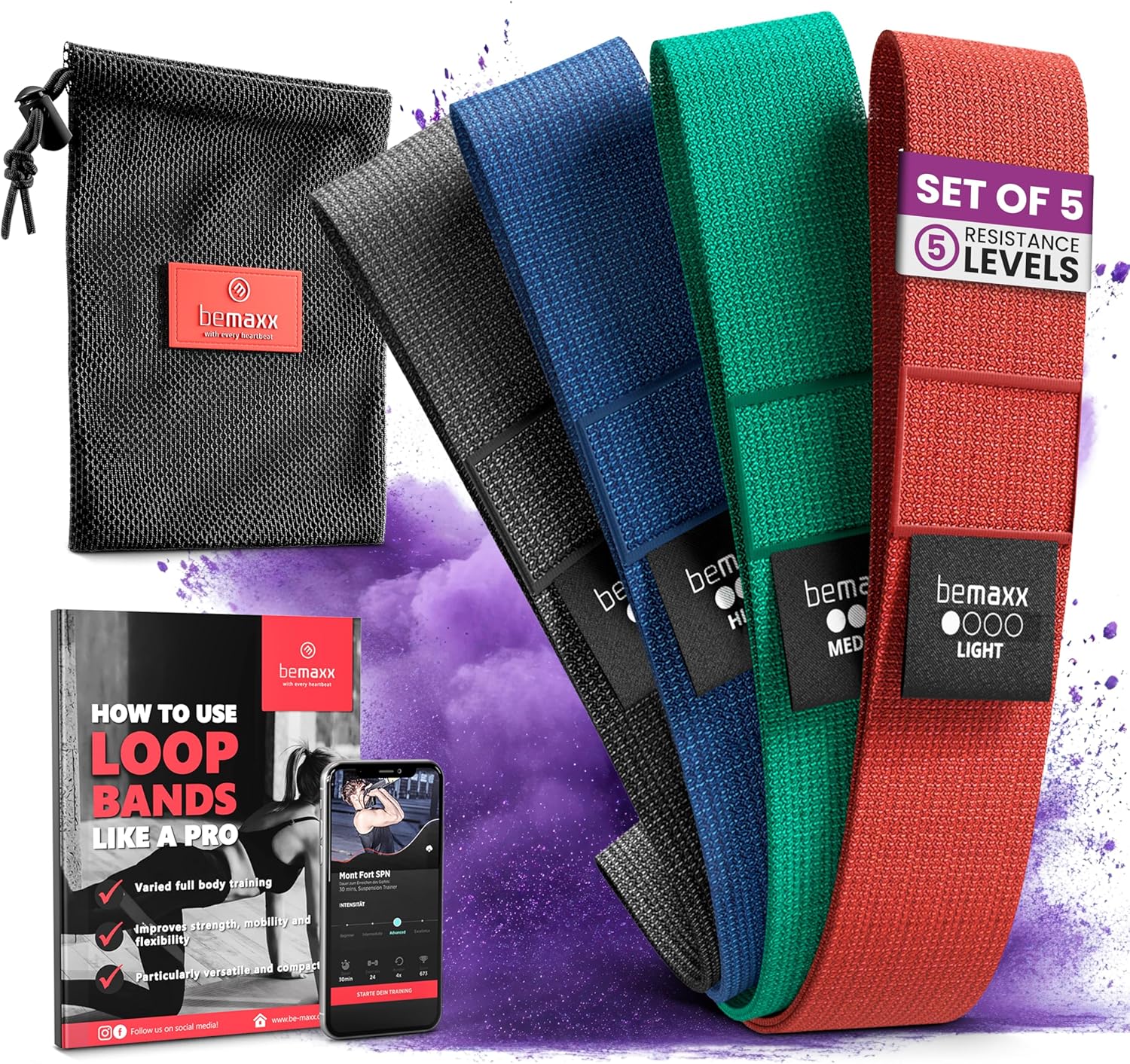 Bandas Elásticas Musculacion en Bucle Set/Cintas de Resistencia + eBook Guía de Ejercicios | Natural Loop Glúteos Bands, Fitness Gimnástica Gluteband Gomas Boxeo Pilates Yoga