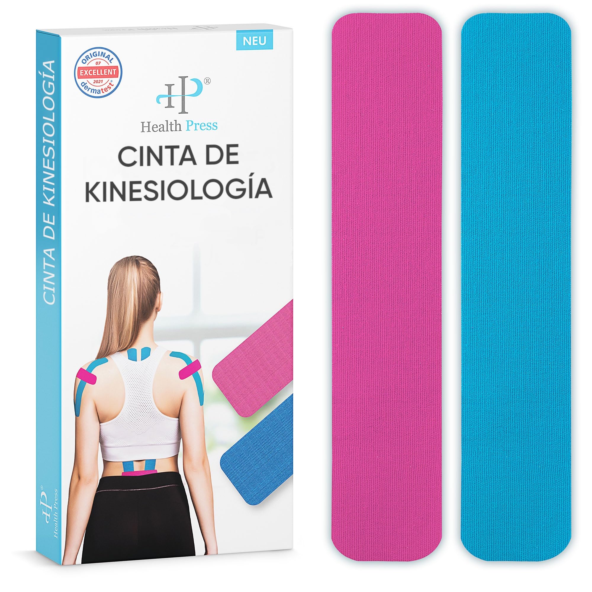 Tiras de Kinesiotape – 30 Piezas Azul + Rosa (25cm x 5cm) Cinta de Kinesiología Pre-cortada | Tape para Fisioterapia y Deporte | Impermeable y Elástico | Suave para la Piel