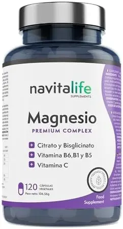 Citrato de Magnesio Puro 1545 mg + Bisglicinato de Magnesio 600 mg + Vitamina C, B6, B1, B5 | 3 Capsulas Día | Reduce Cansancio y Fatiga | Alivia el Dolor Articular y Muscular | 120 Cápsulas Vegetales